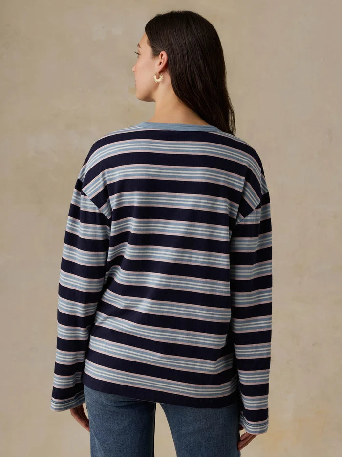 Sunwashed Long Sleeve Retro Tee - Moonlit Tidal Stripe