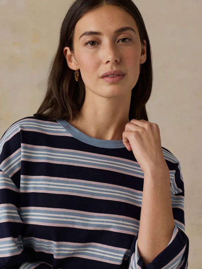 Sunwashed Long Sleeve Retro Tee - Moonlit Tidal Stripe