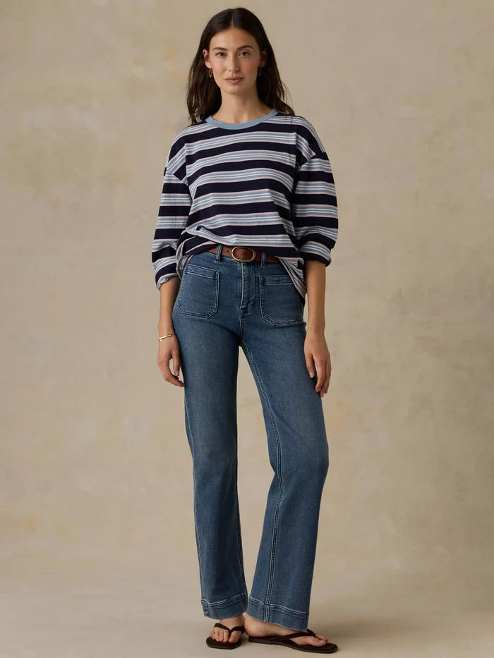 Sunwashed Long Sleeve Retro Tee - Moonlit Tidal Stripe
