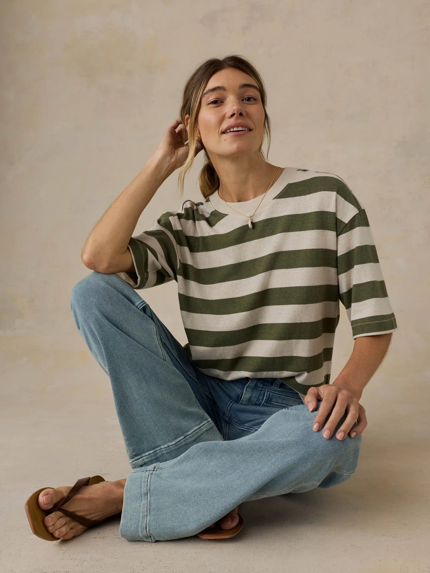 Hemp Blend Vintage Tee - Olive Stripe