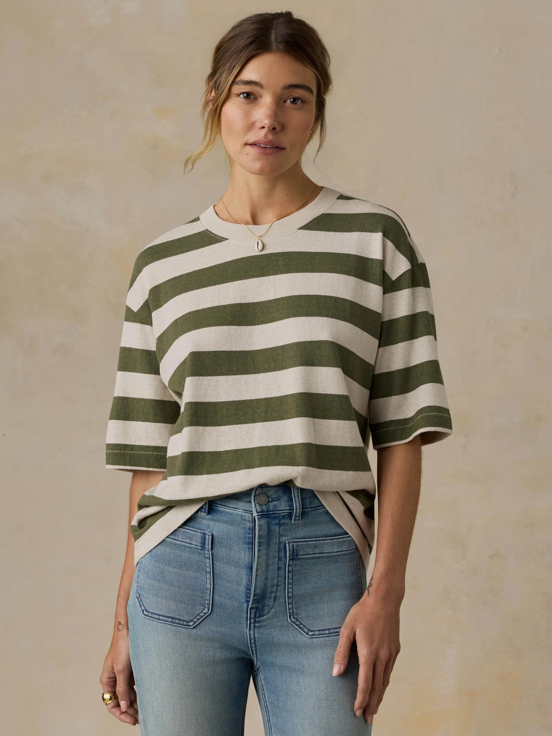 Hemp Blend Vintage Tee - Olive Stripe