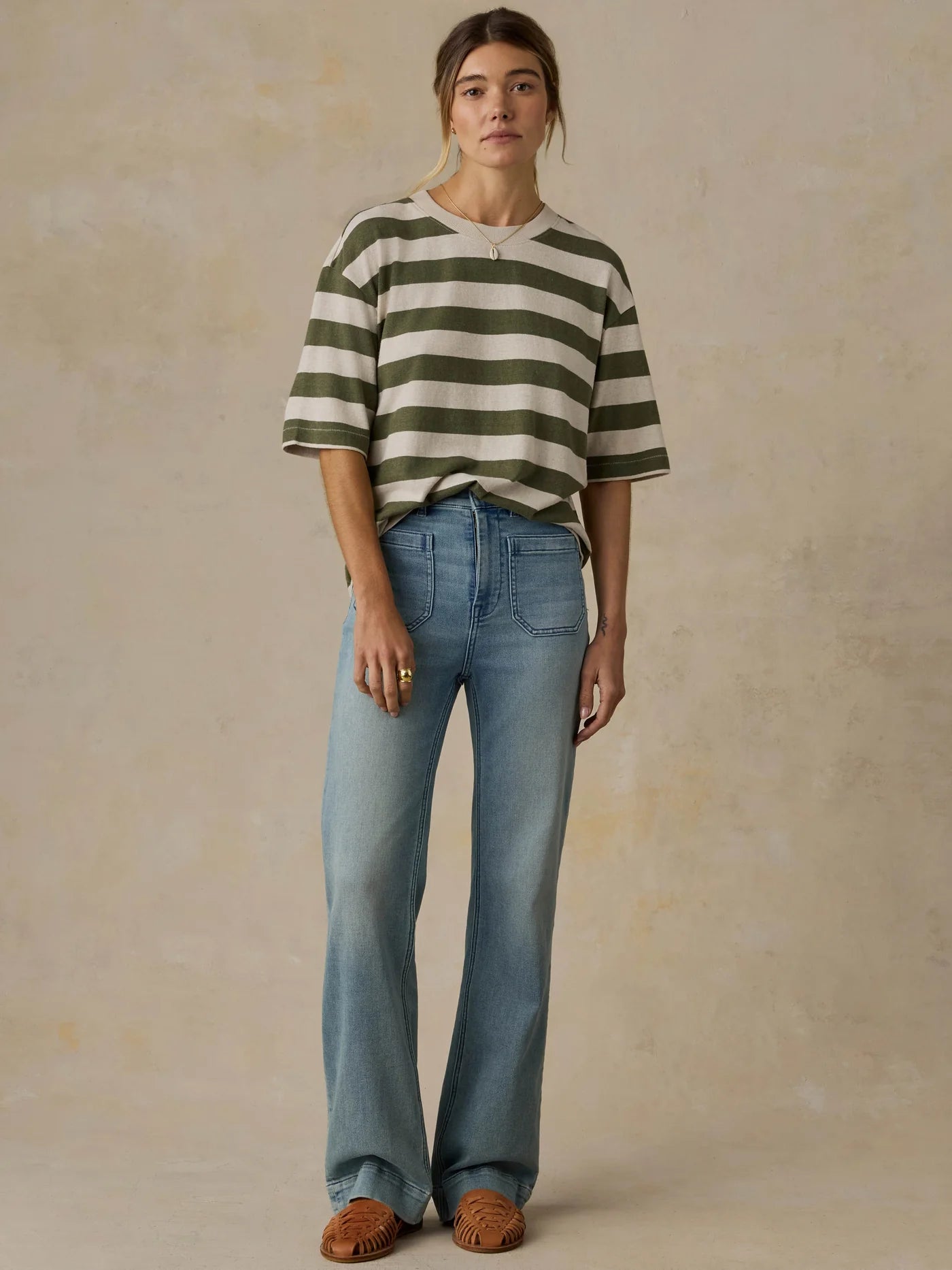 Hemp Blend Vintage Tee - Olive Stripe
