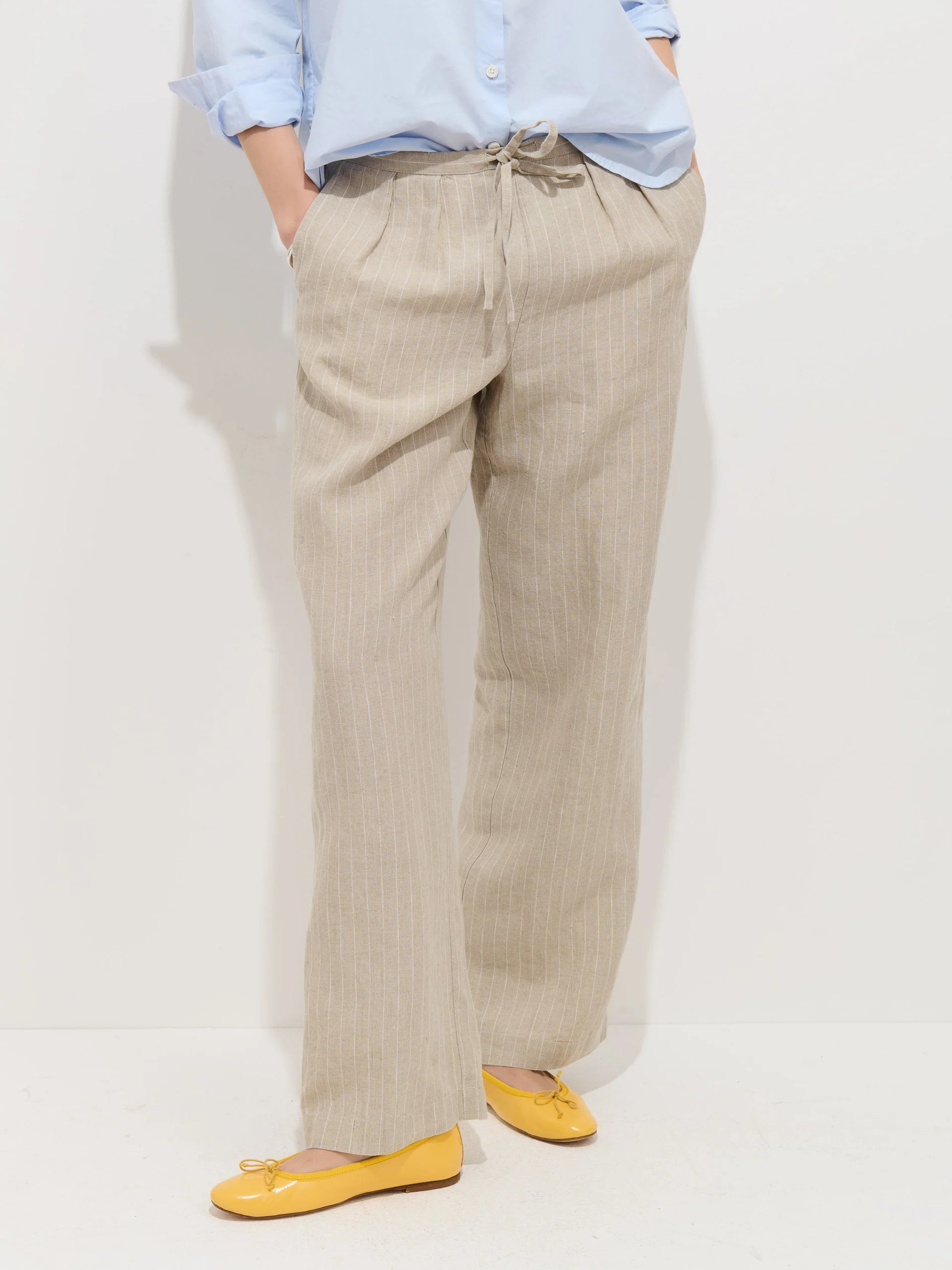 Hudson Pinstripe Pant in Linen - Flax/Ivory Stripe