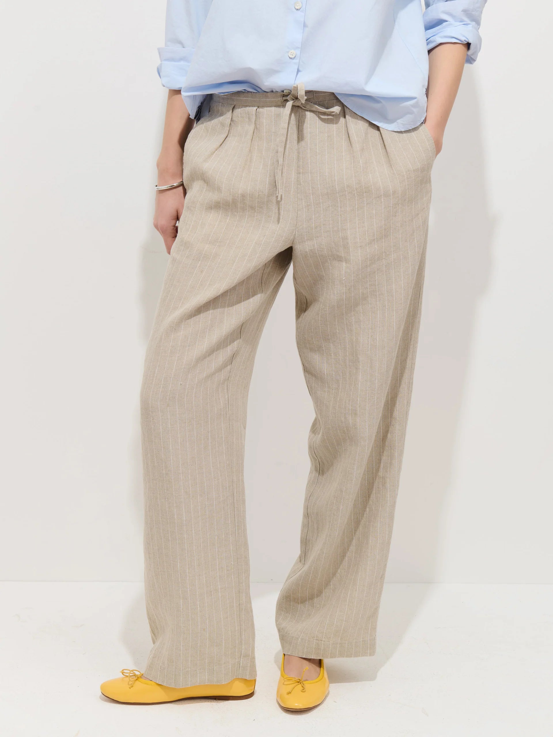 Hudson Pinstripe Pant in Linen - Flax/Ivory Stripe
