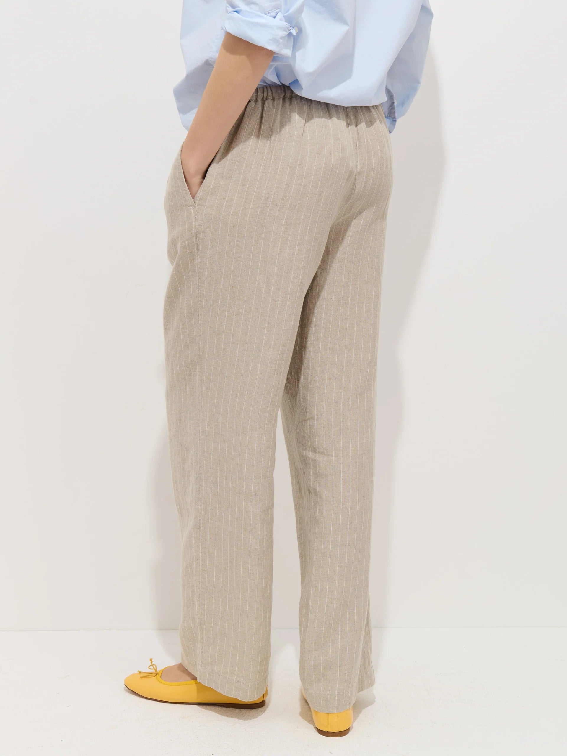 Hudson Pinstripe Pant in Linen - Flax/Ivory Stripe