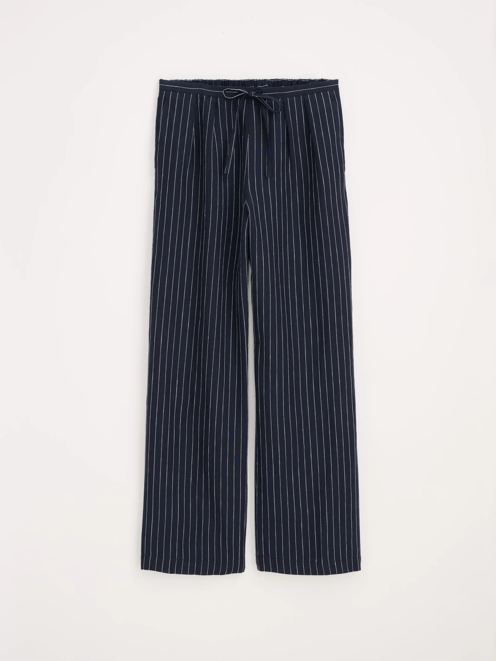 Hudson Pinstripe Pant in Linen - Navy/Ivory Stripe