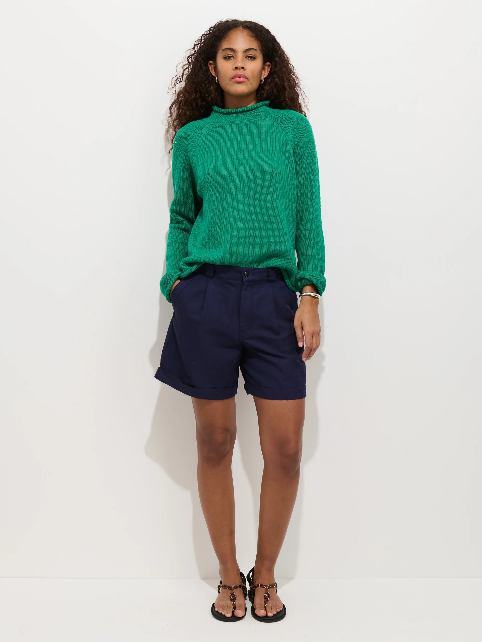 Lucie Short in Linen Cotton - Navy Night