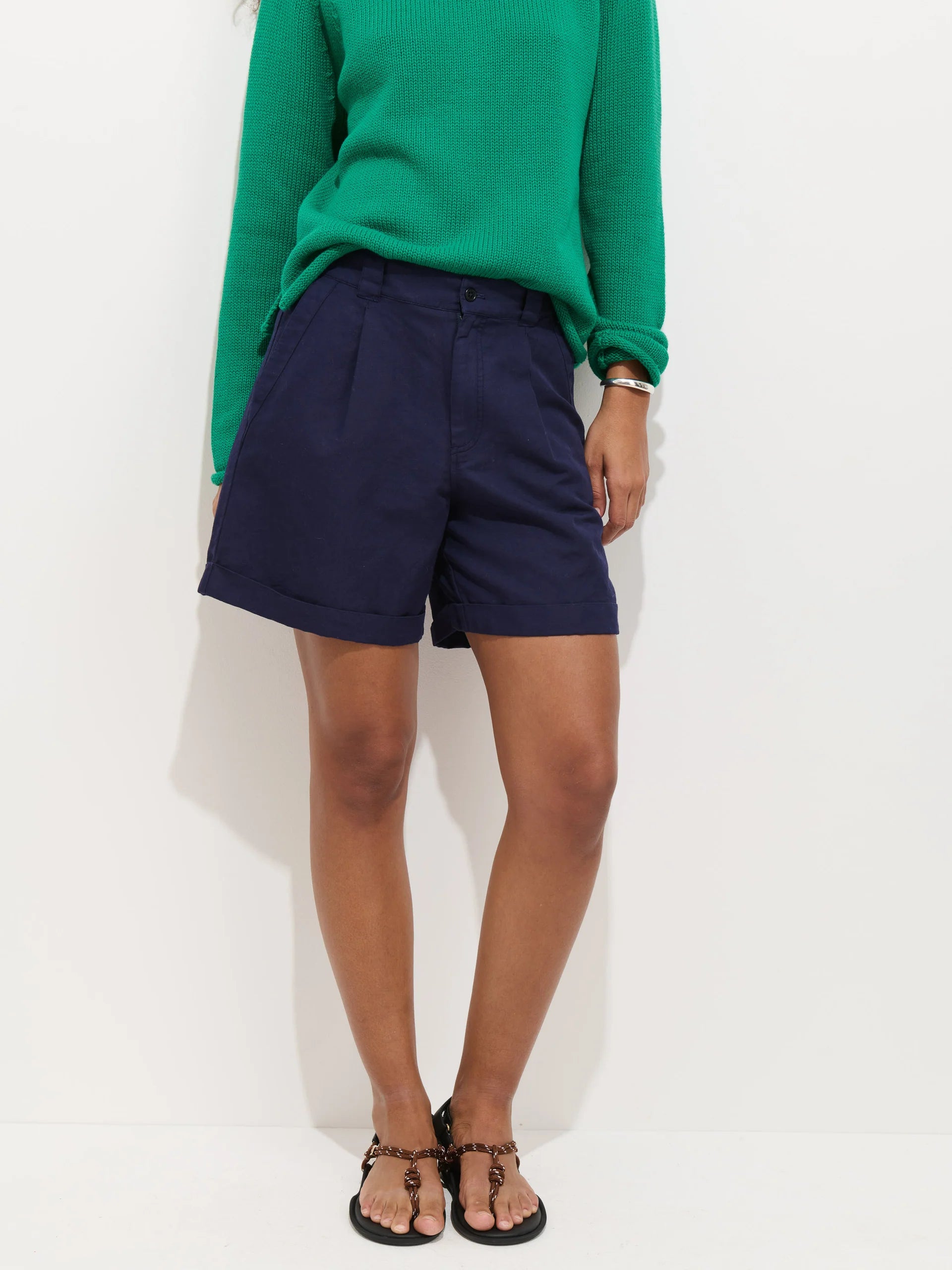 Lucie Short in Linen Cotton - Navy Night