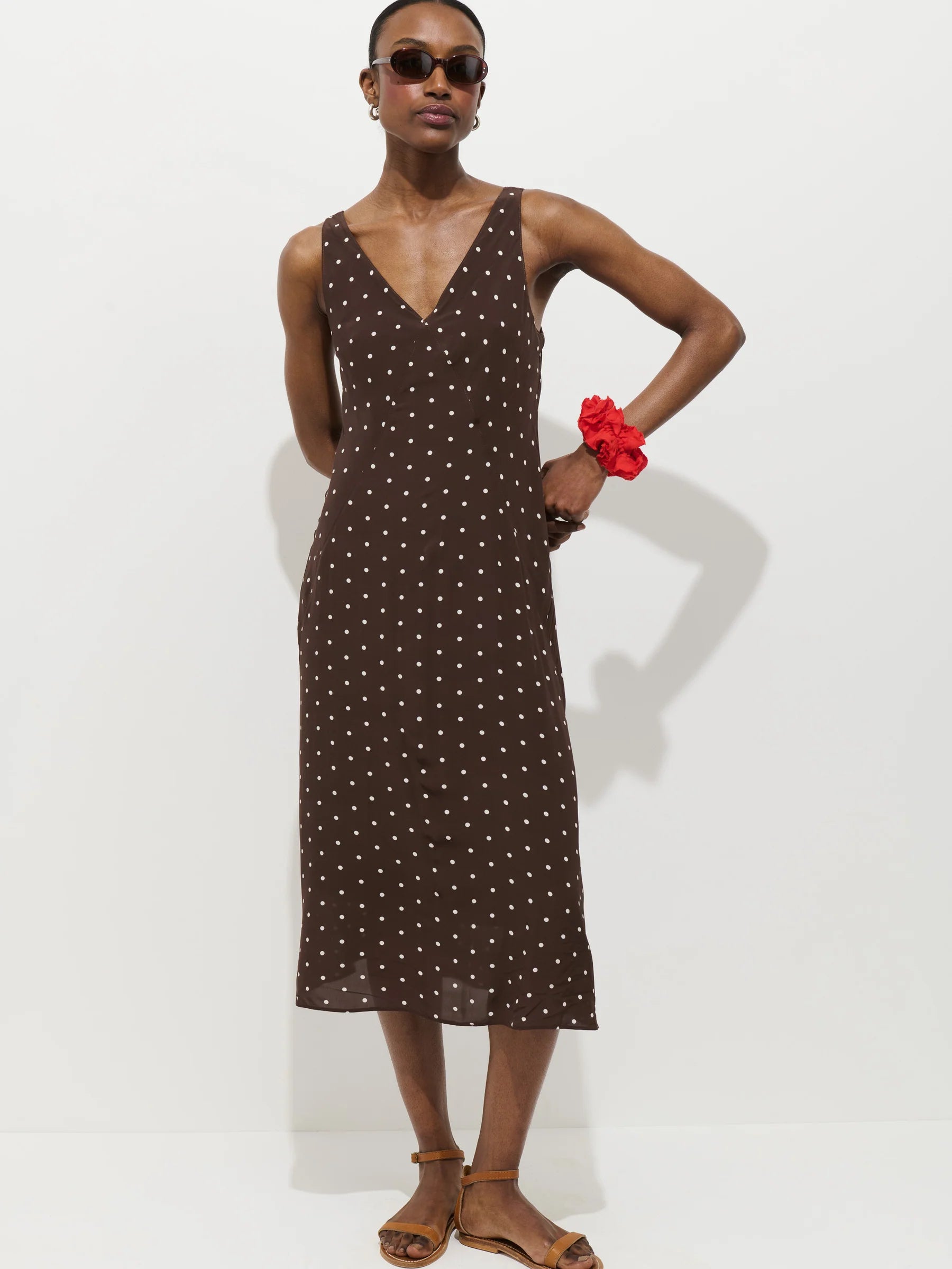 Flora Dress In Polka Dot - Espresso/White