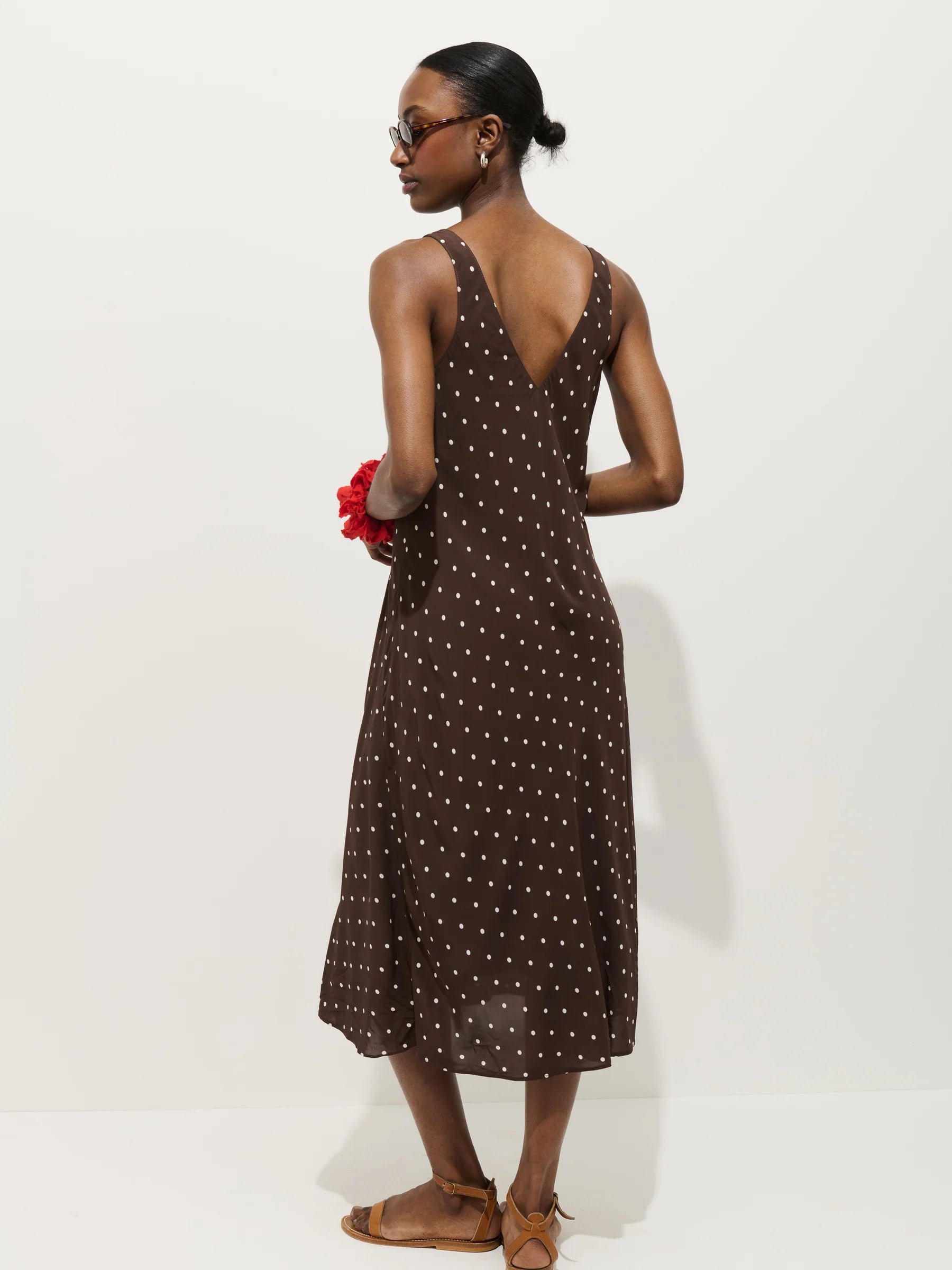 Flora Dress In Polka Dot - Espresso/White