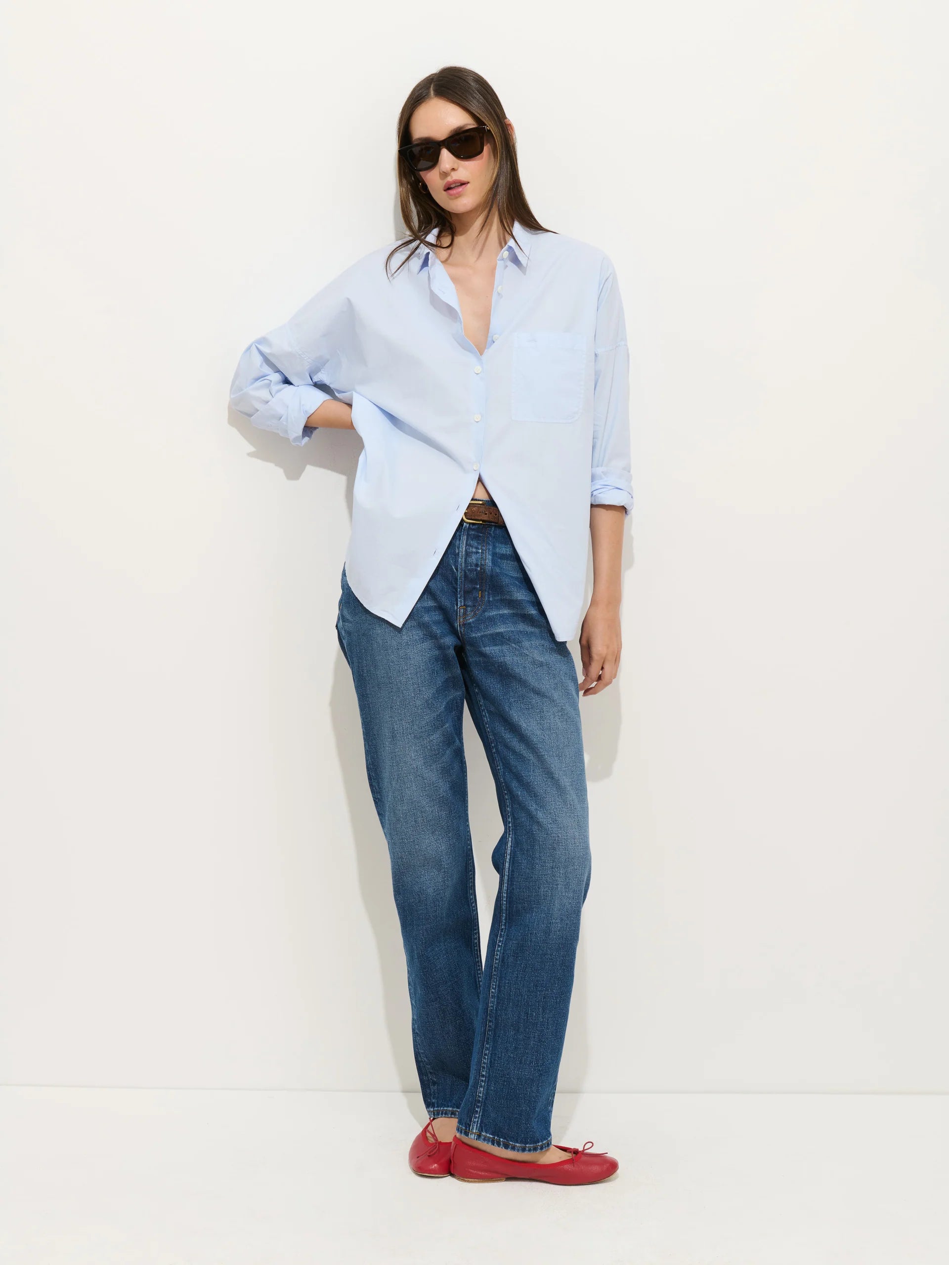 Jo Shirt in Cotton Poplin - Calm Blue
