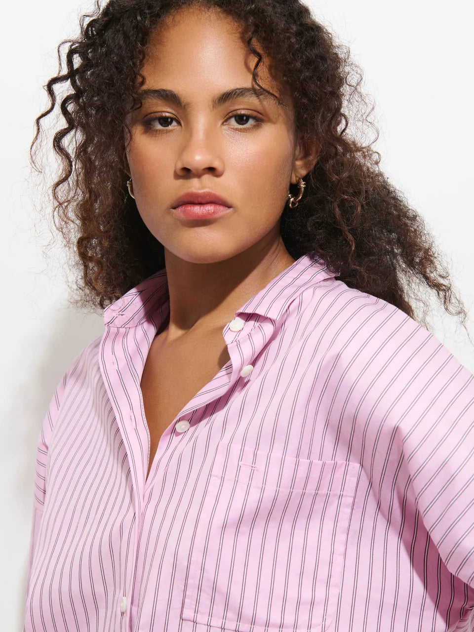 Jo Shirt in Stripe Cotton Poplin - Pink Stripe