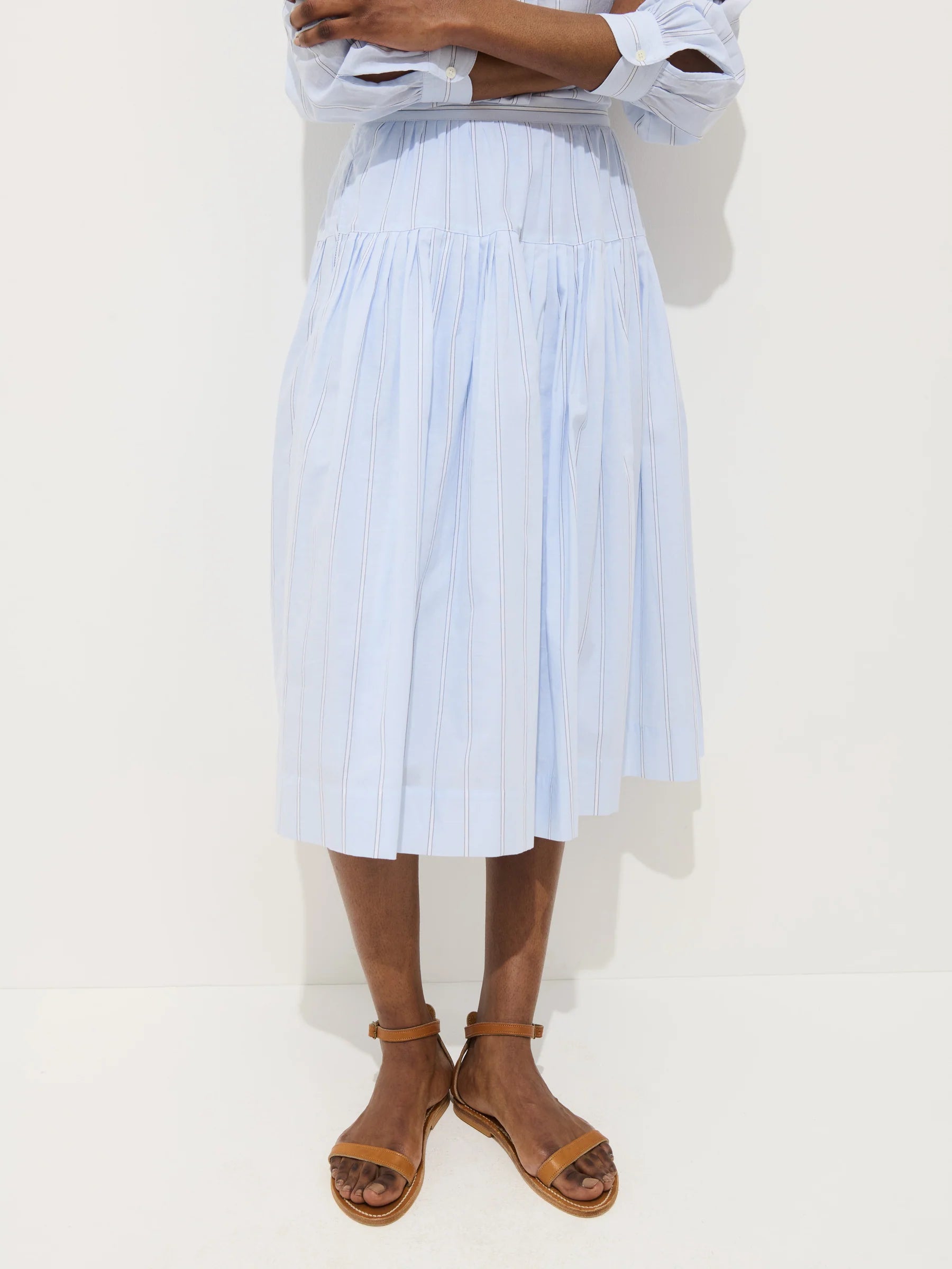 Hannah Striped Skirt In Cotton Voile - Blue Ground Stripe