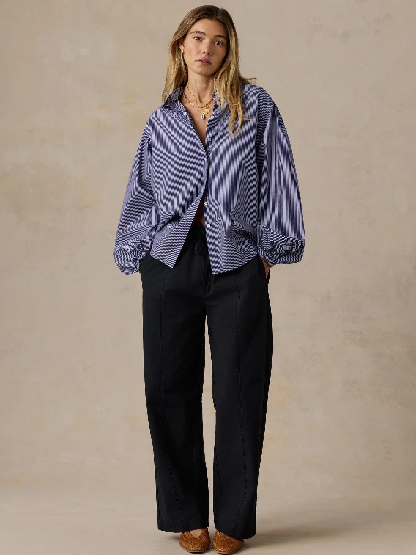 Coastal Poplin Suki Blouse - Sailor Ink Stripe