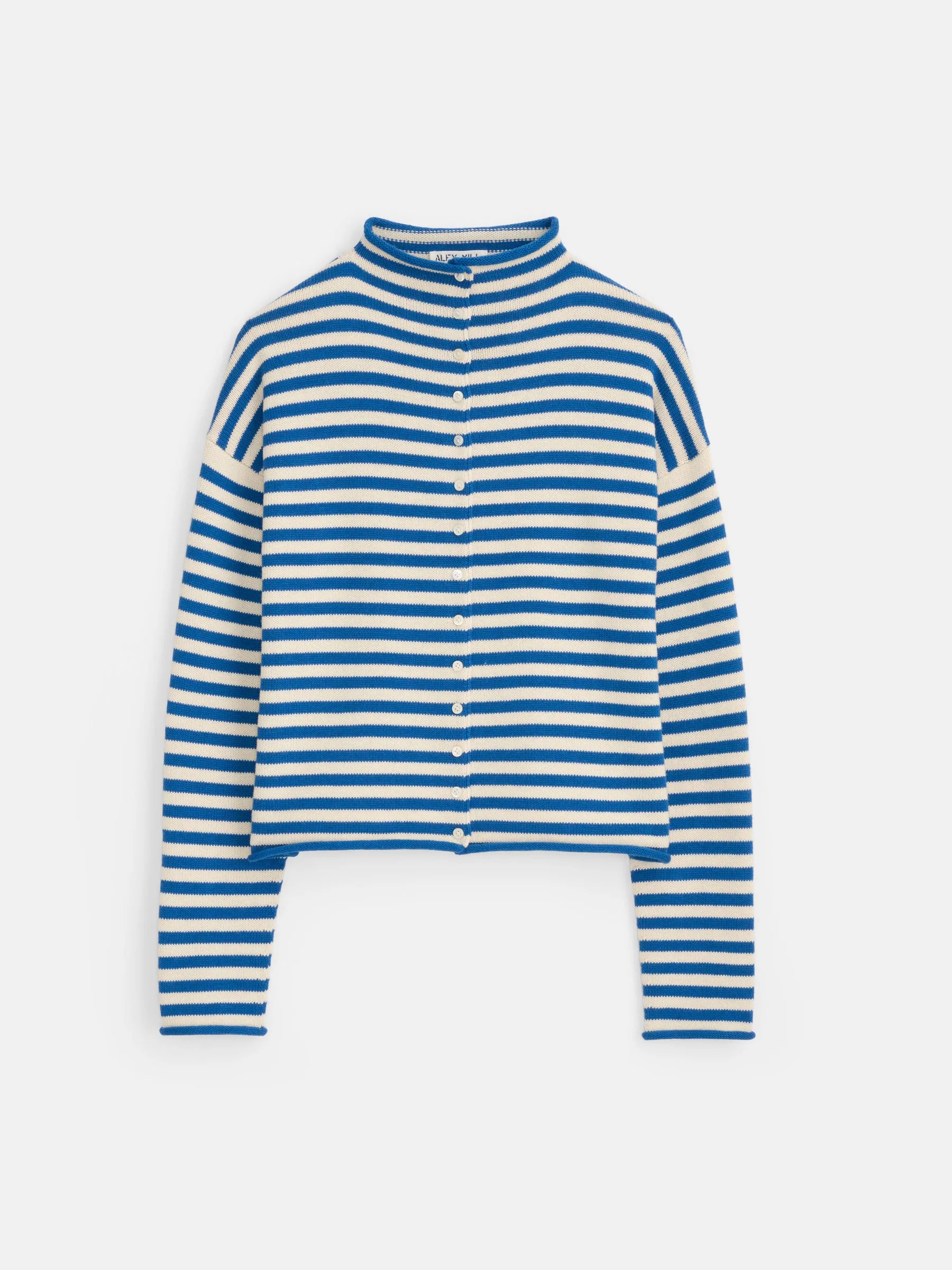 Taylor Cardigan in Cotton Cashmere - Ivory/Blue