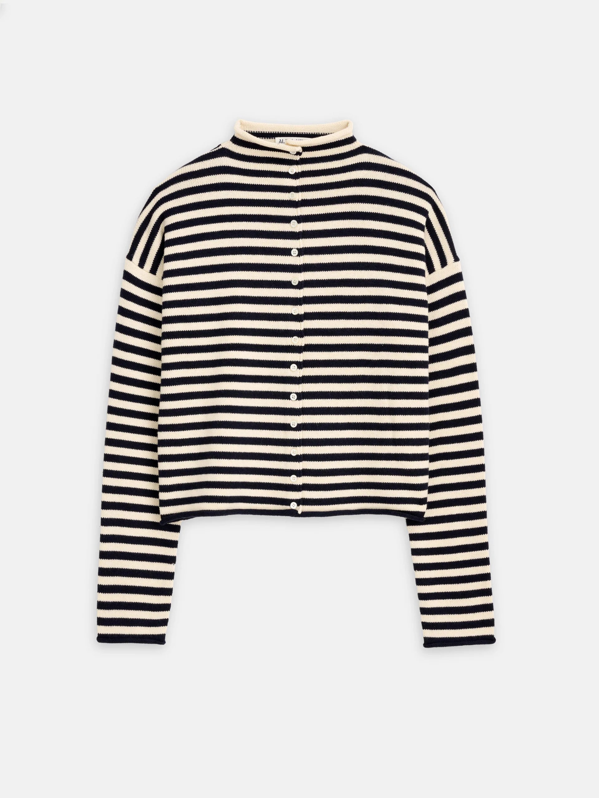 Taylor Cardigan in Cotton Cashmere - Navy/Ivory