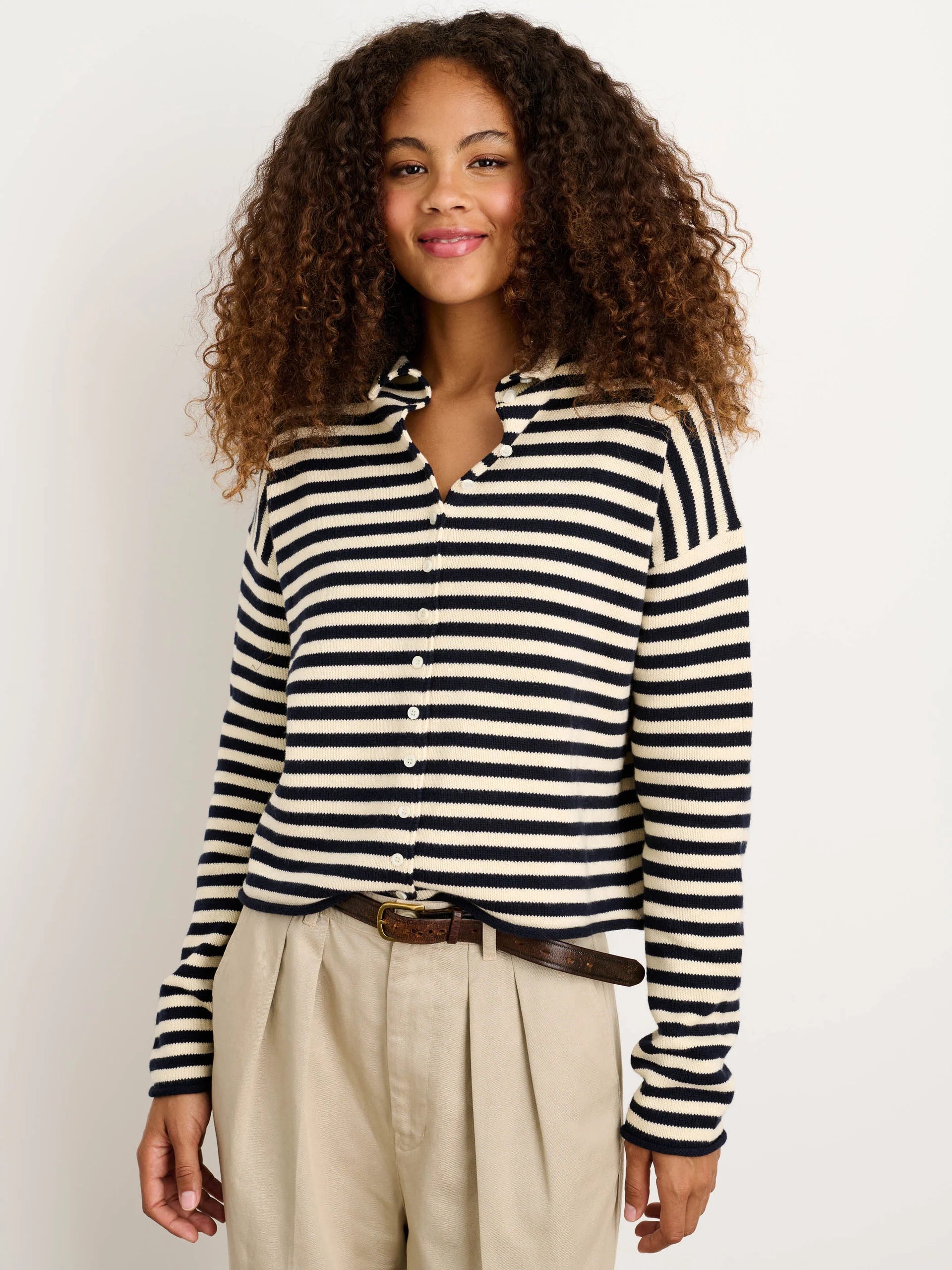 Taylor Cardigan in Cotton Cashmere - Navy/Ivory
