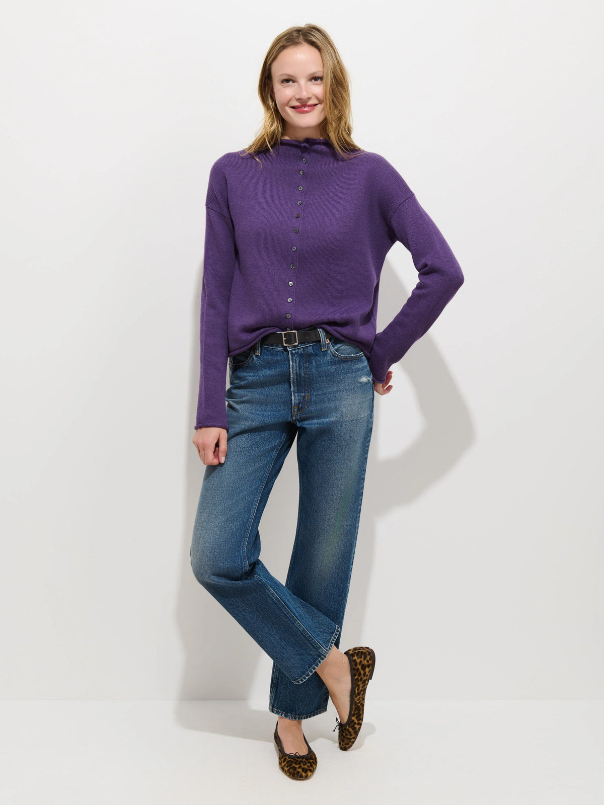 Taylor Cardigan in Cotton Cashmere - Peruvian Purple
