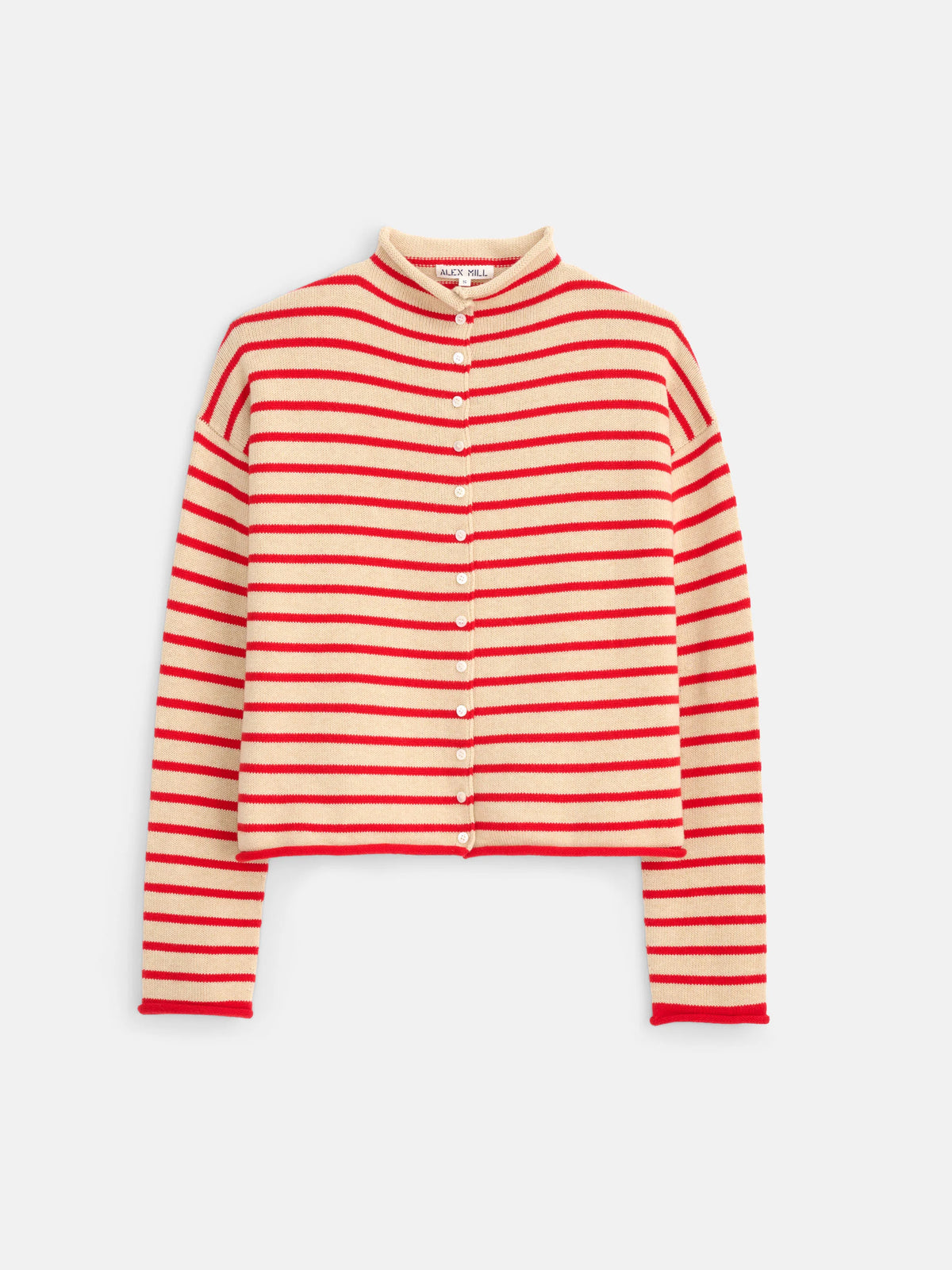 Taylor Cardigan in Mariner Stripe - Skinny Latte/Bright Flame