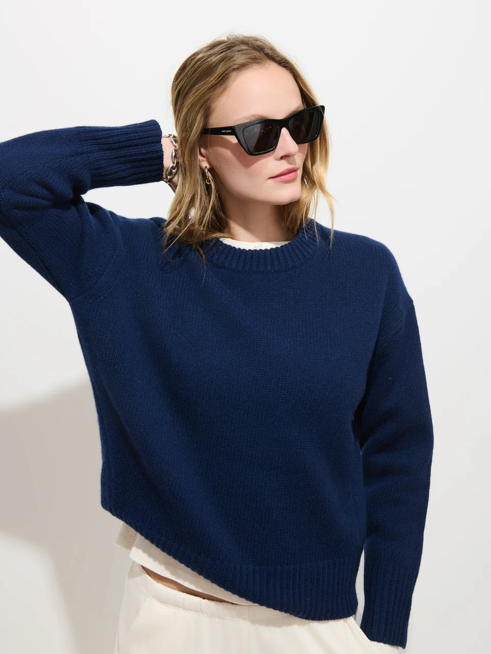 Nottinghill Sweater in Wool Cotton Blend - Bright Navy