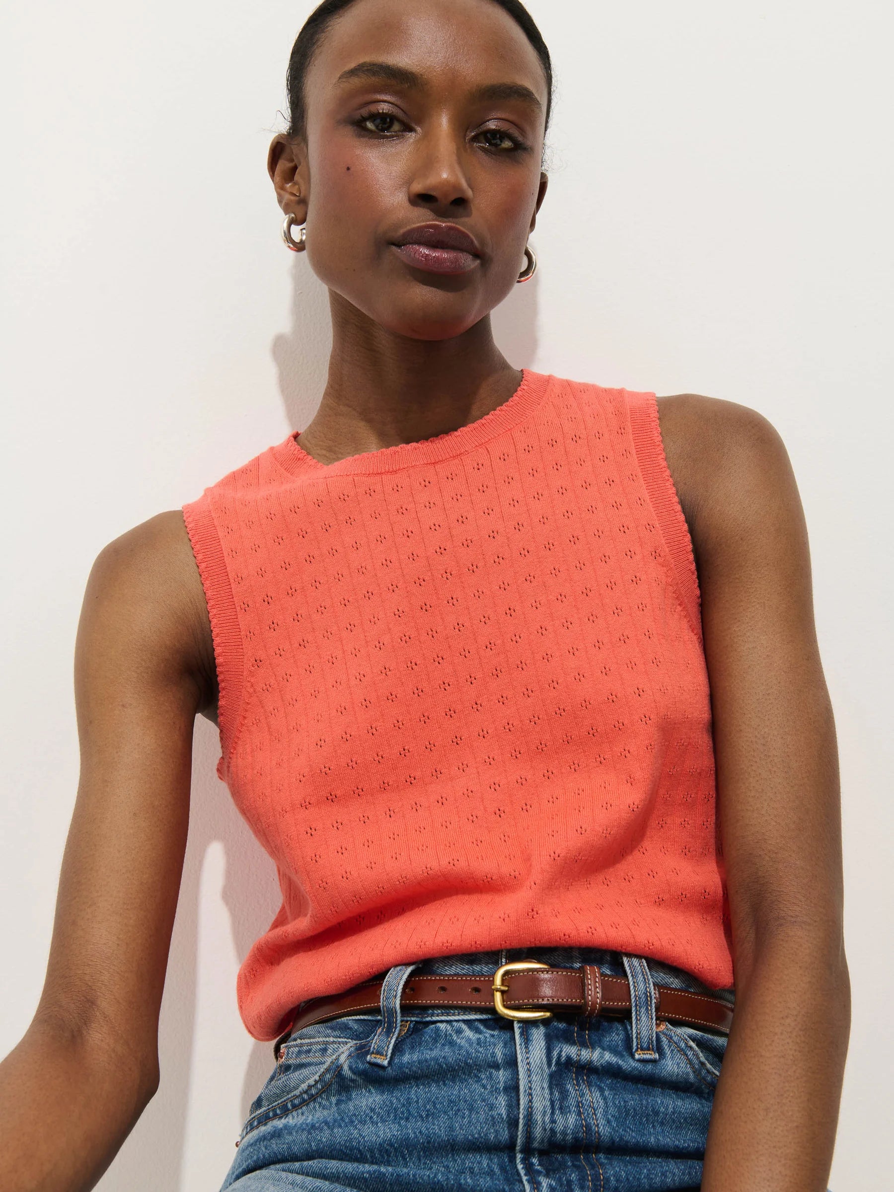 Odette Sweater Tank In Cotton Cashmere - Coral
