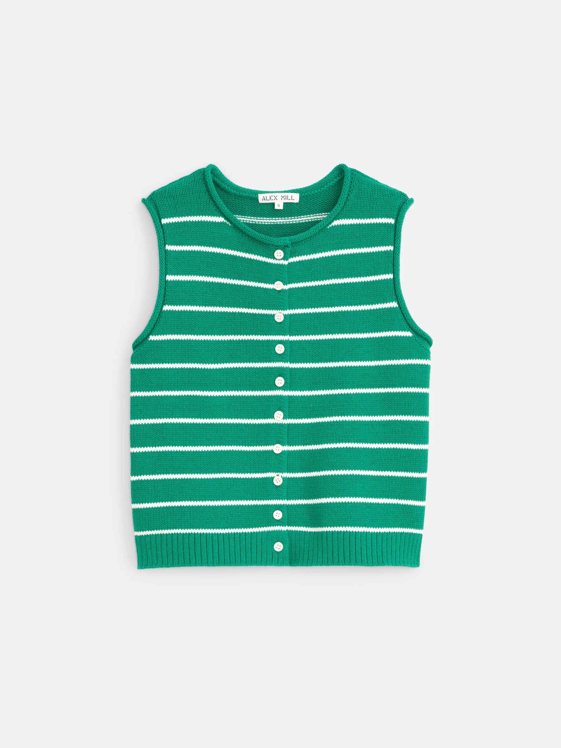 Taylor Striped Vest in Cotton - Jade/Ivory