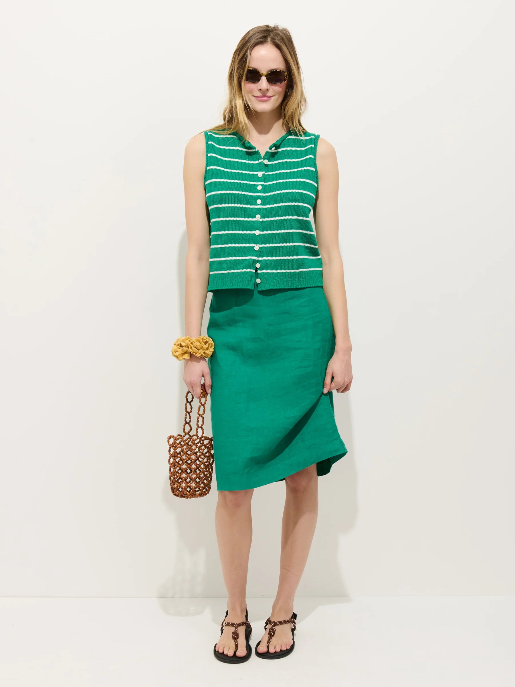 Taylor Striped Vest in Cotton - Jade/Ivory