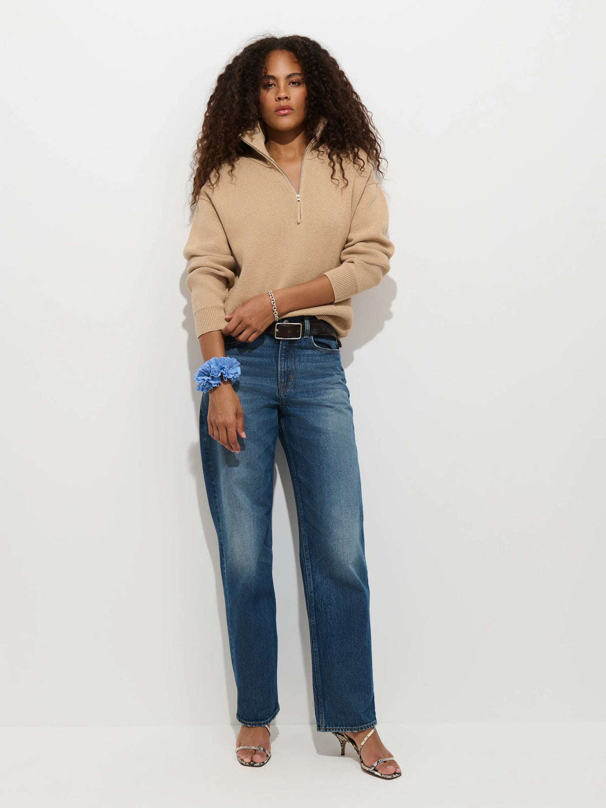 Daphne Half-Zip Sweater in Cotton Cashmere - Cornsilk