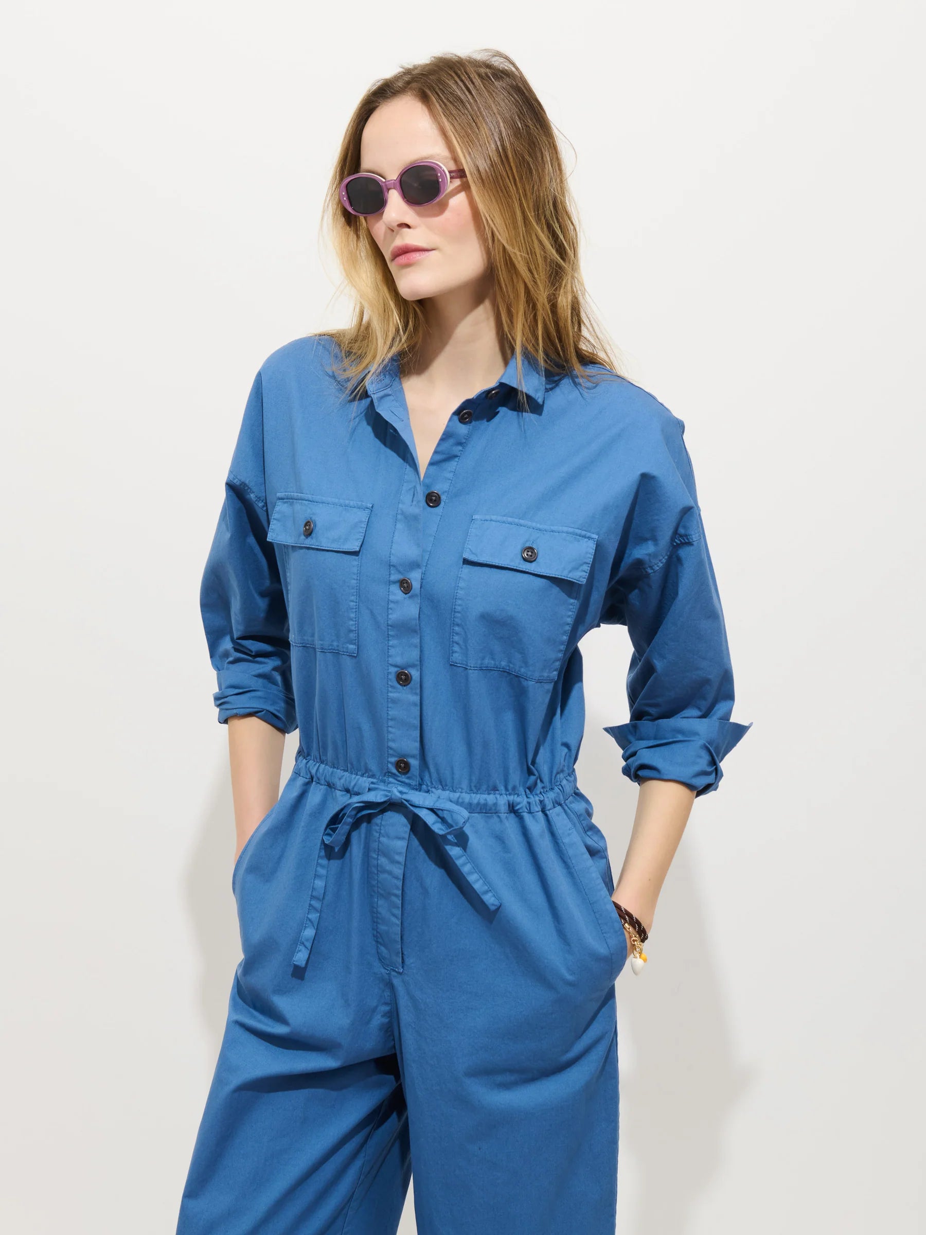 Ricard Jumpsuit in Summer Twill - Washed Cobalt