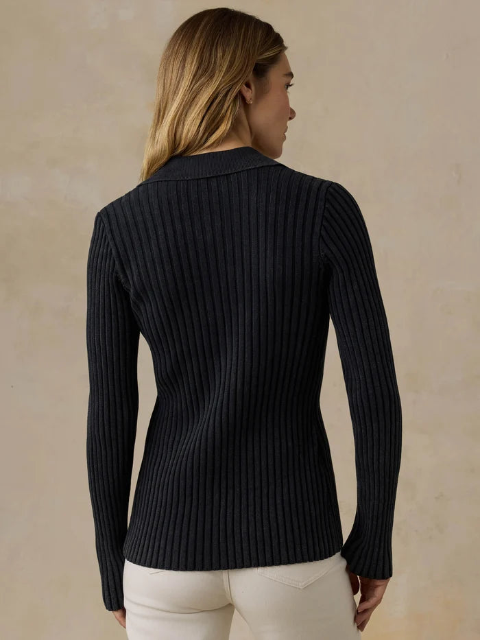Sunwashed Cotton Ribbed Cardigan - Black