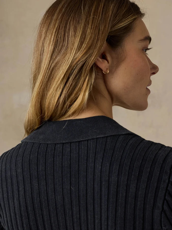 Sunwashed Cotton Ribbed Cardigan - Black