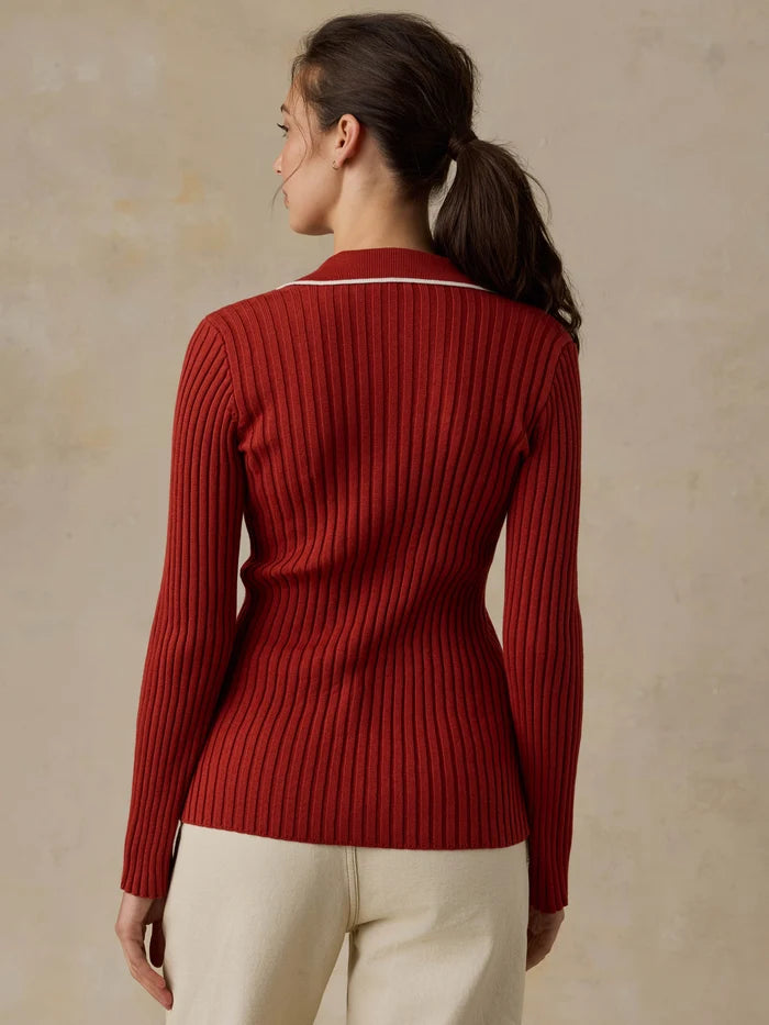 Sunwashed Cotton Ribbed Cardigan - Red Ochre