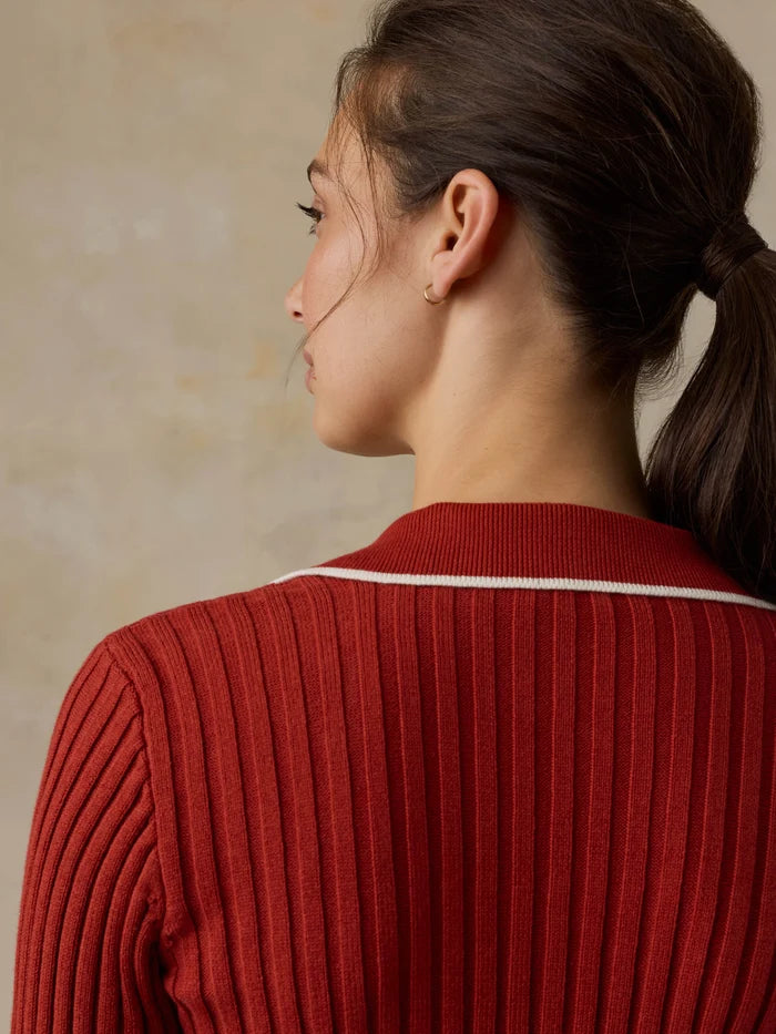 Sunwashed Cotton Ribbed Cardigan - Red Ochre