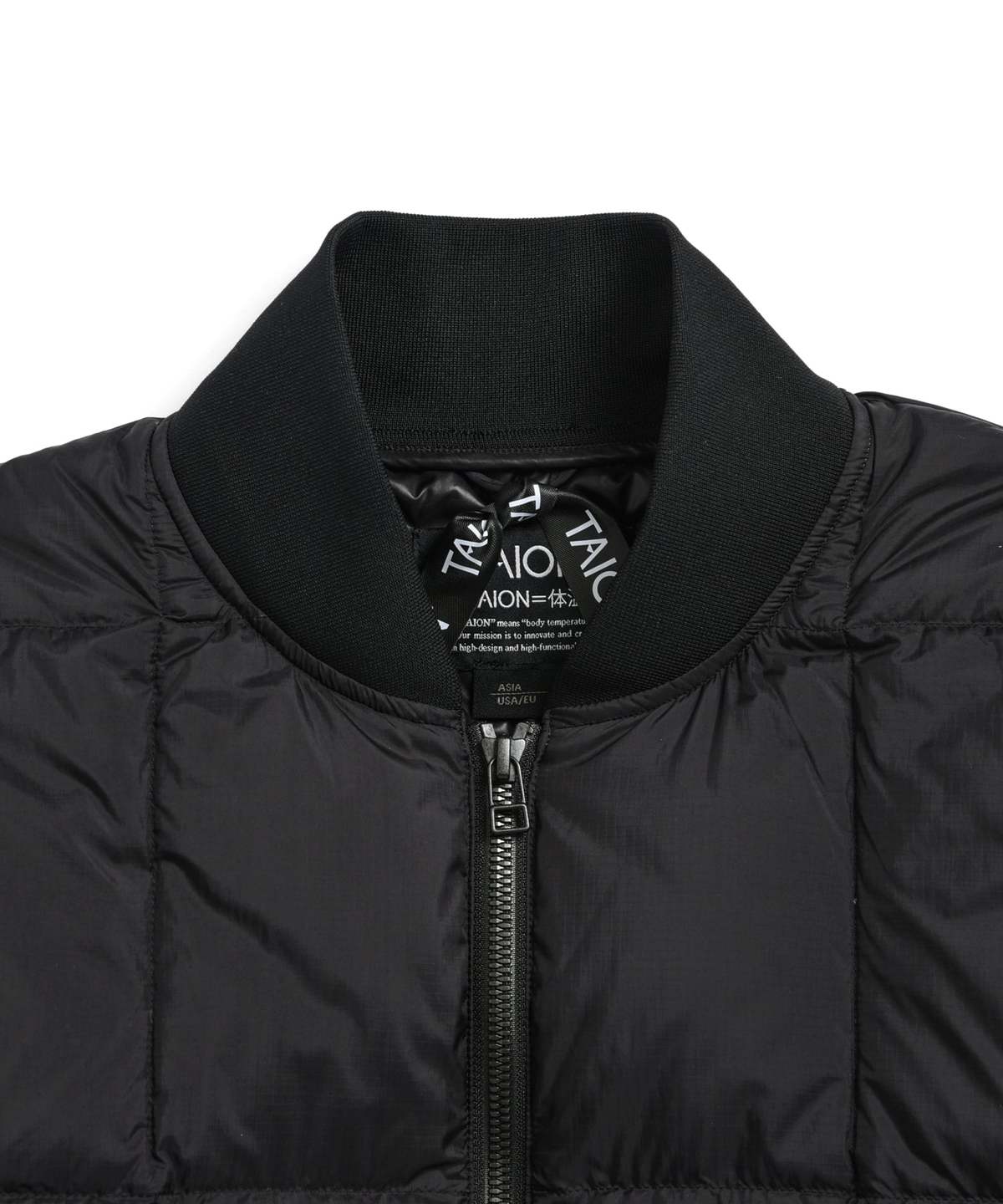 Work Rib Neck Double Zip Down Jacket - Black