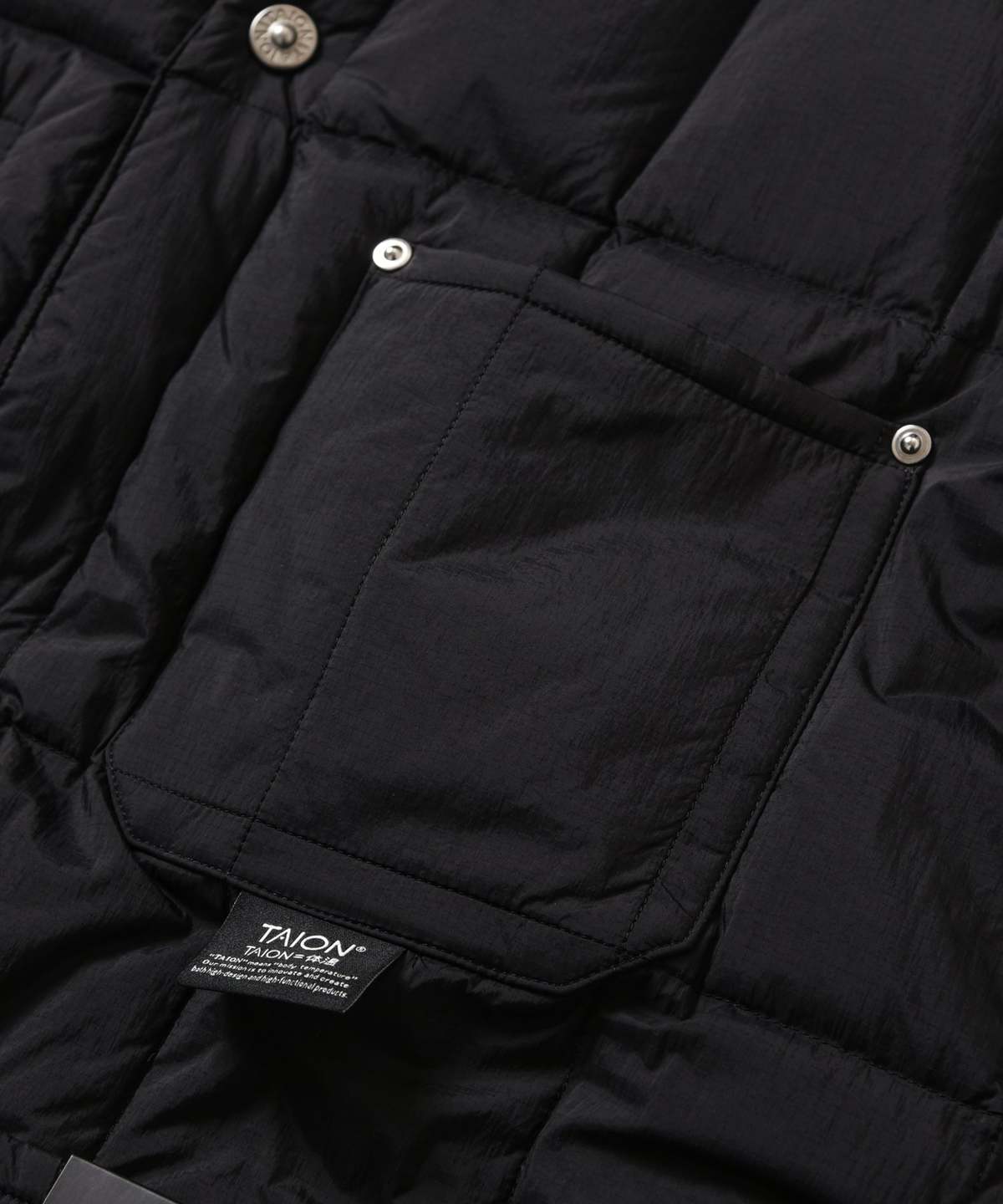 Work Rib Neck Double Zip Down Jacket - Black