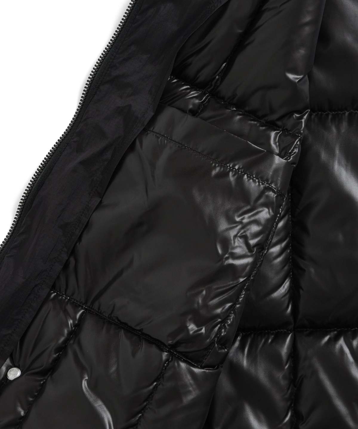 Work Rib Neck Double Zip Down Jacket - Black