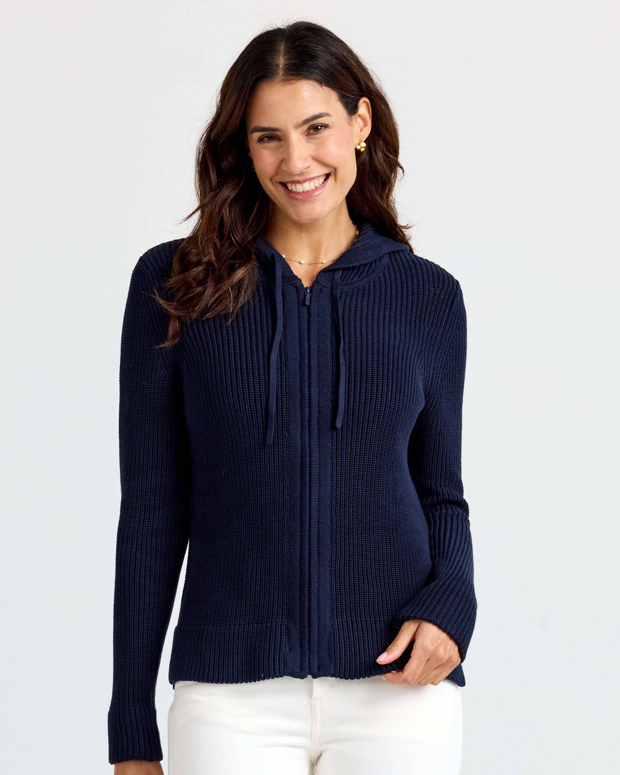 Cotton Fisherman Hoodie - Navy