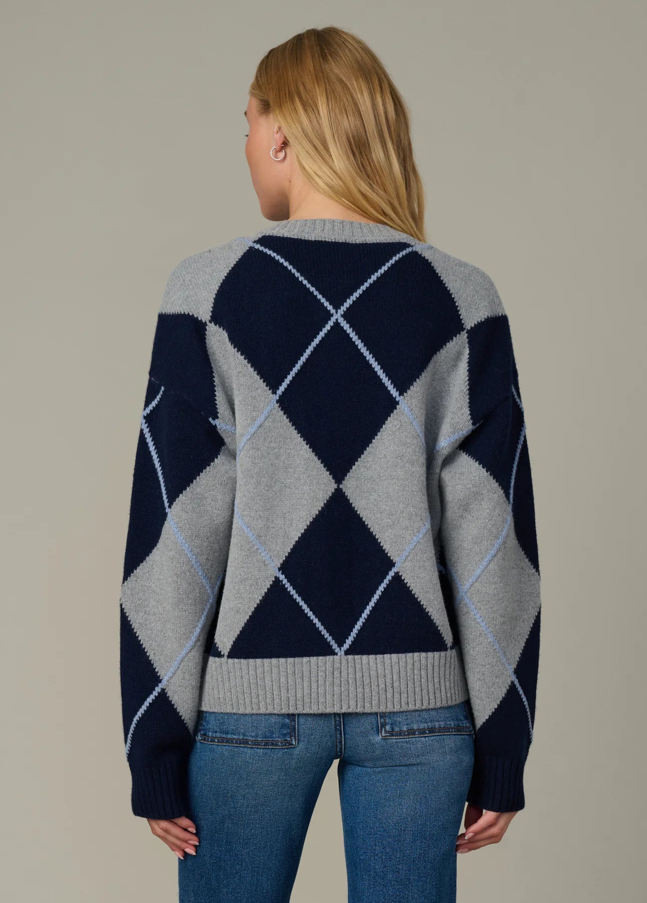 Relaxed Fit Cardigan - Blue Argyle