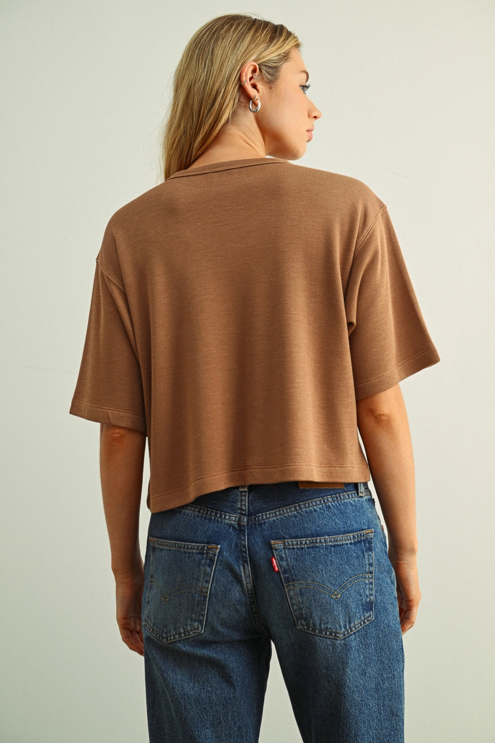 Brushed Knit Boxy Tee - Mocha