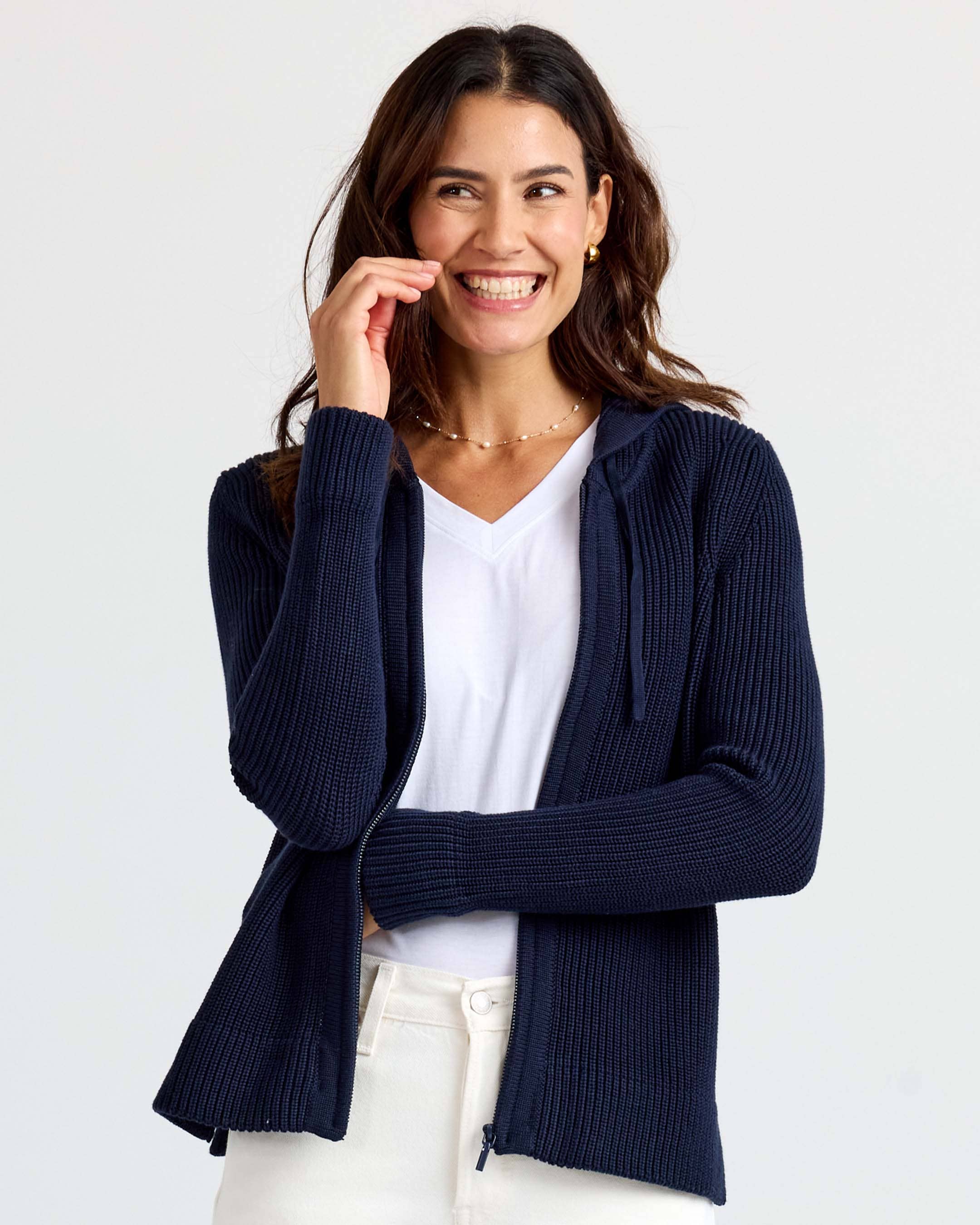 Cotton Fisherman Hoodie - Navy
