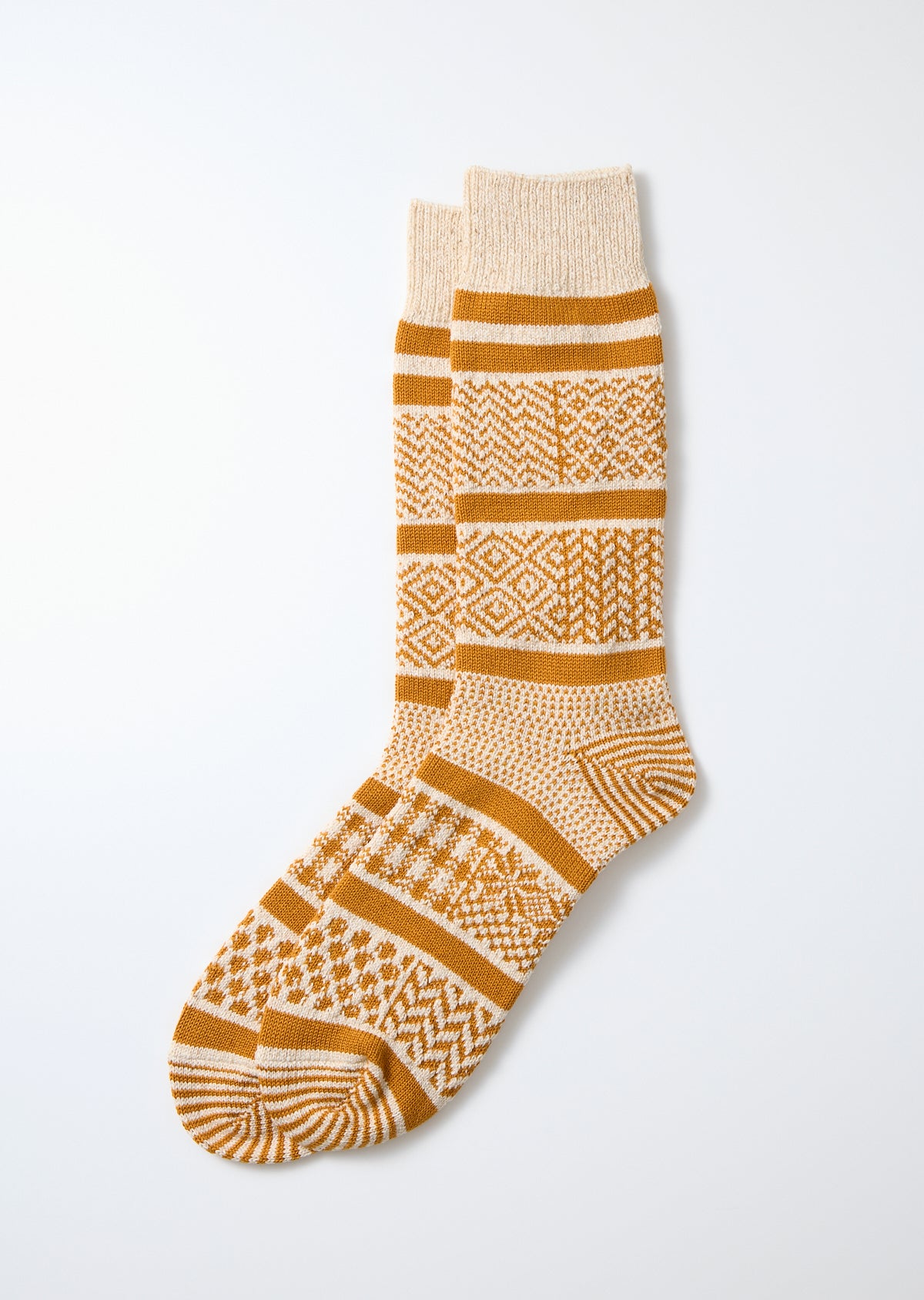 Multi Jacquard Crew Socks - Ivory/Gold