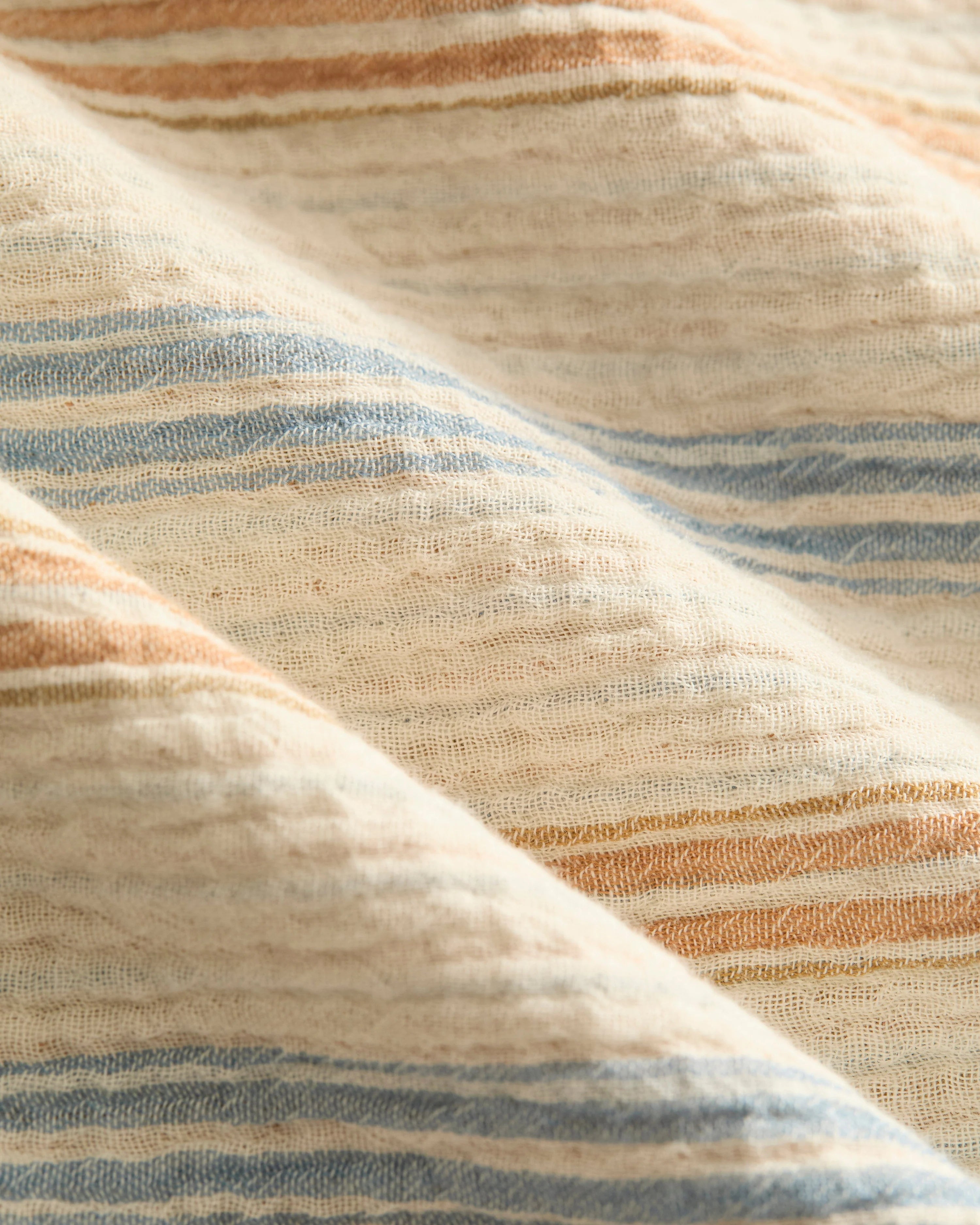 Bali Drawstring Pant in Cotton Seersucker - Blue and Gold Stripe