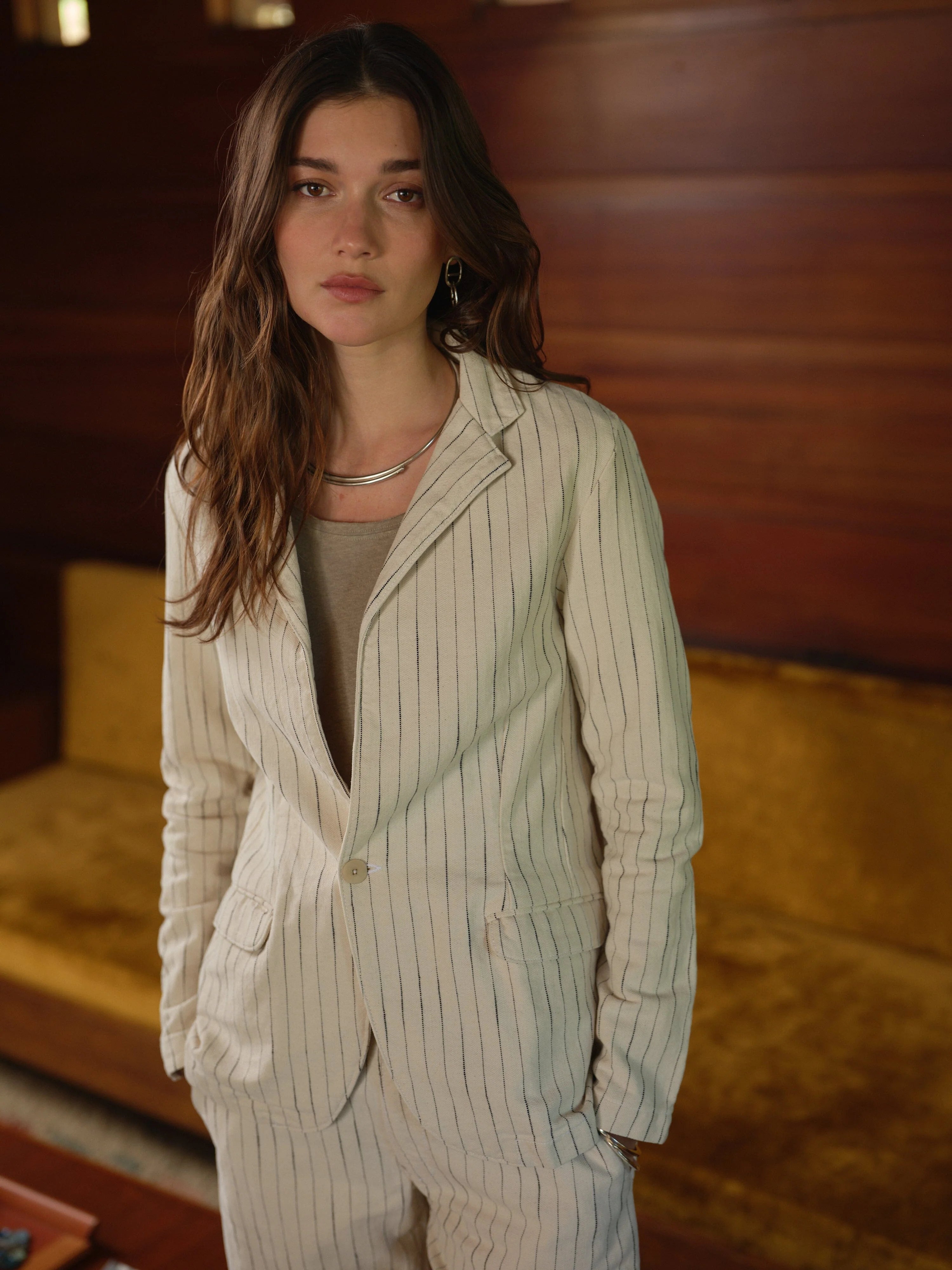Blake Blazer in Cotton Stripe - Canvas