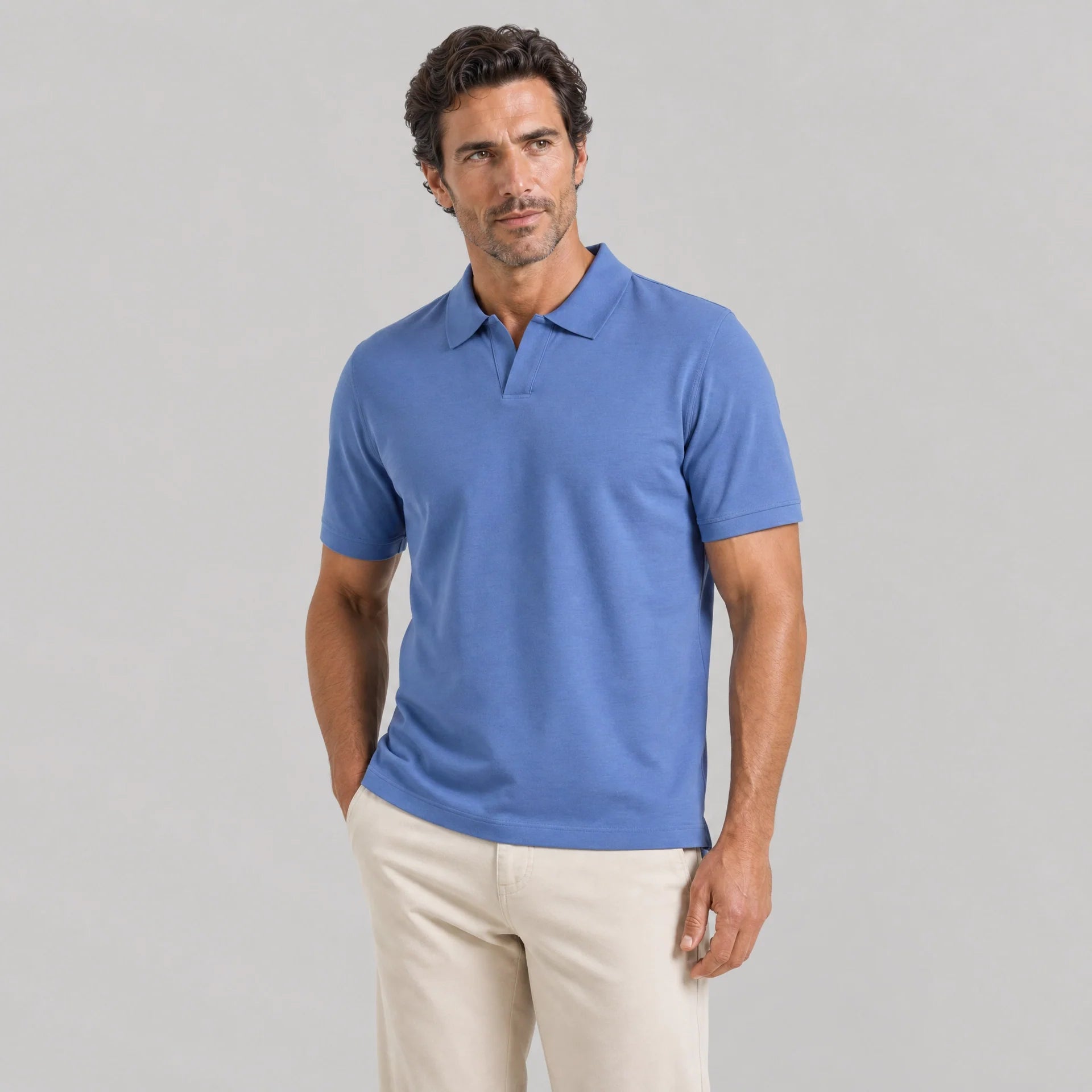 The Yates - Sand Washed Double Knit SS Polo - Blue