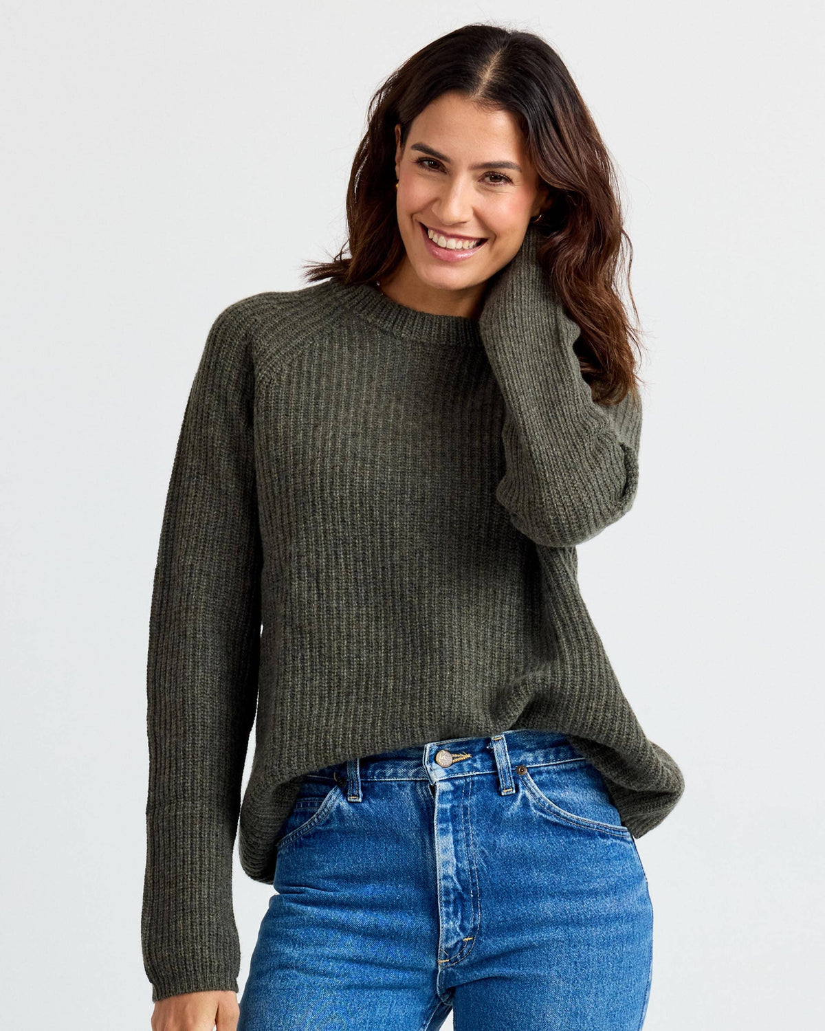 Cashmere Fisherman Crew - Dark Olive