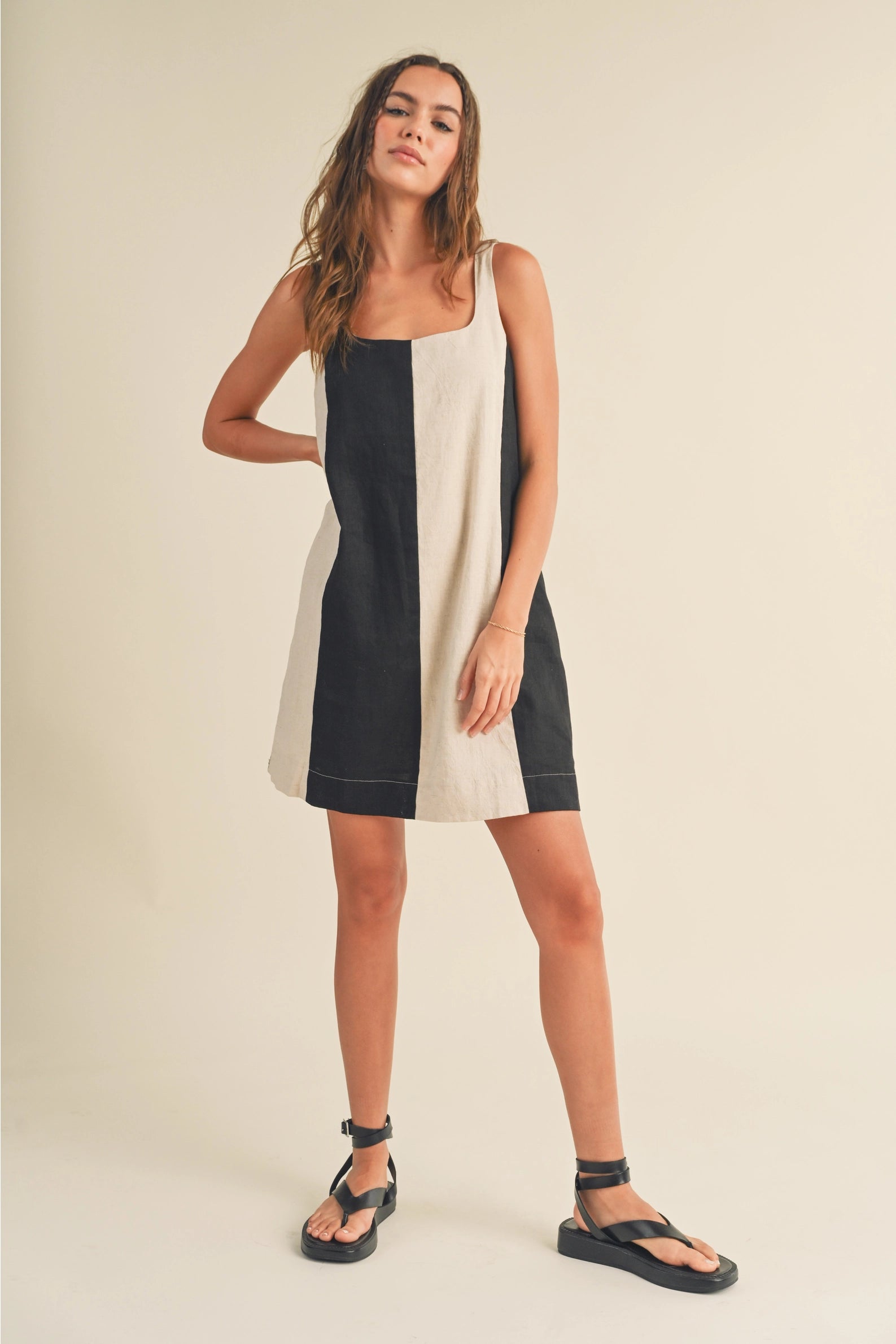 Color Block Linen Mini Dress S