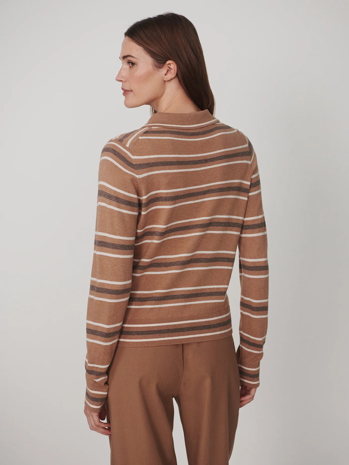 Mayra Stripe Knit Polo - Camel