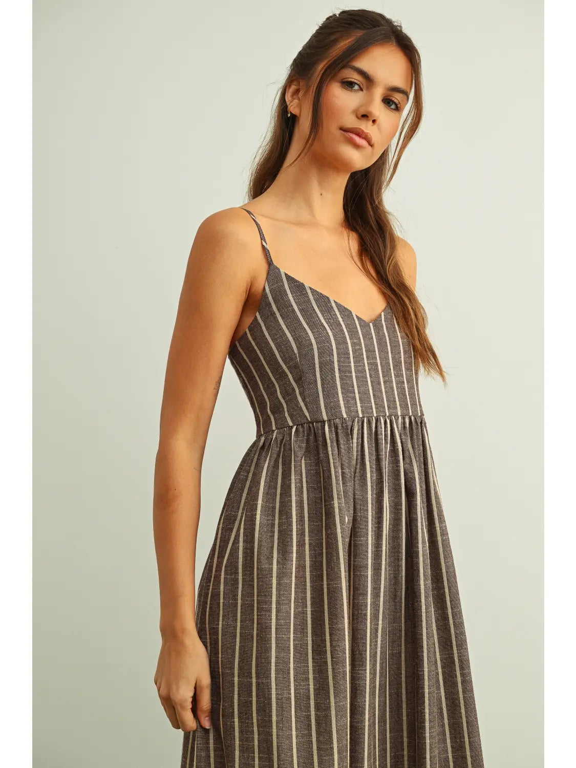 Striped Sleeveless Maxi Dress - Brown/Beige