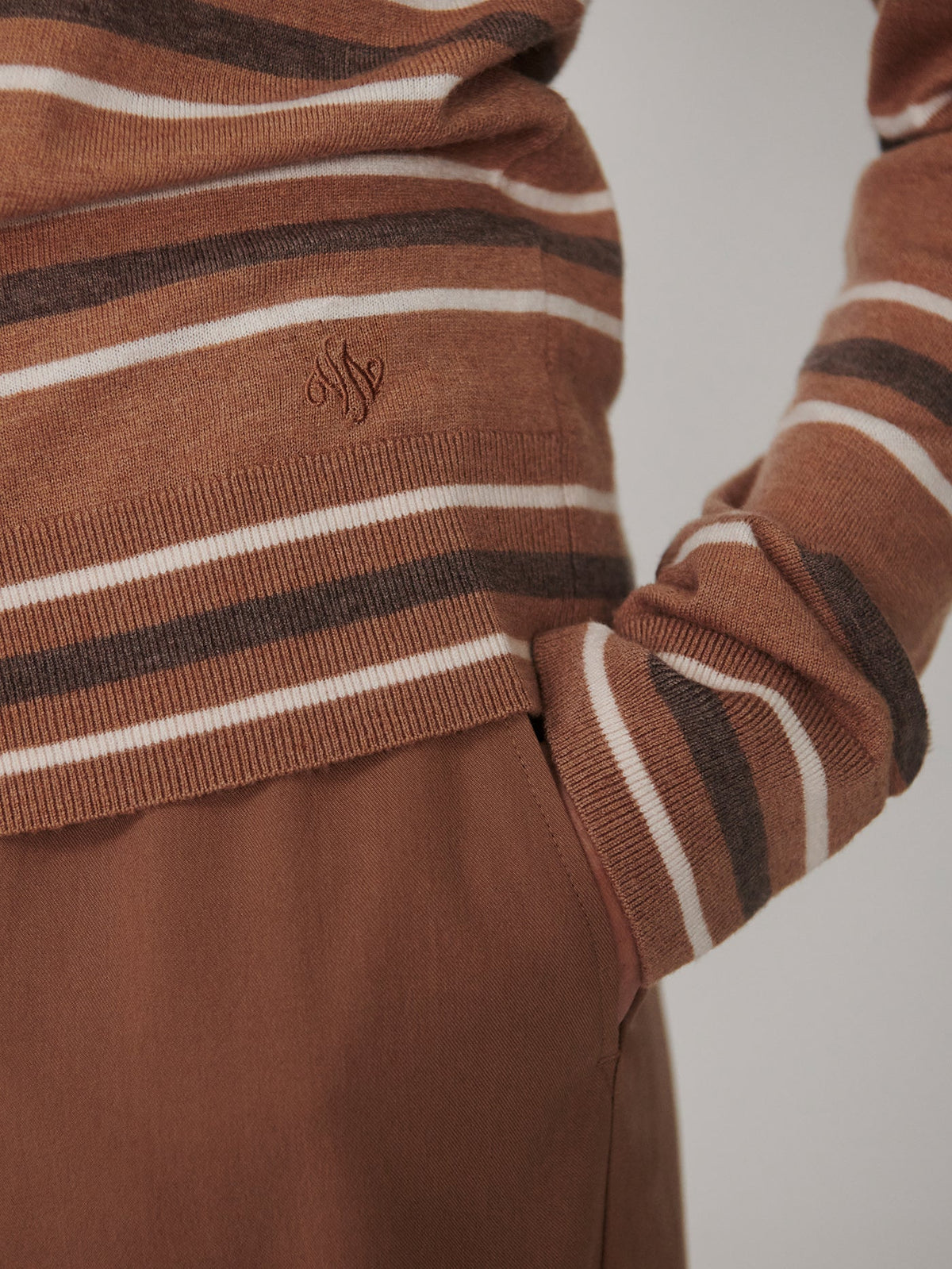 Mayra Stripe Knit Polo - Camel