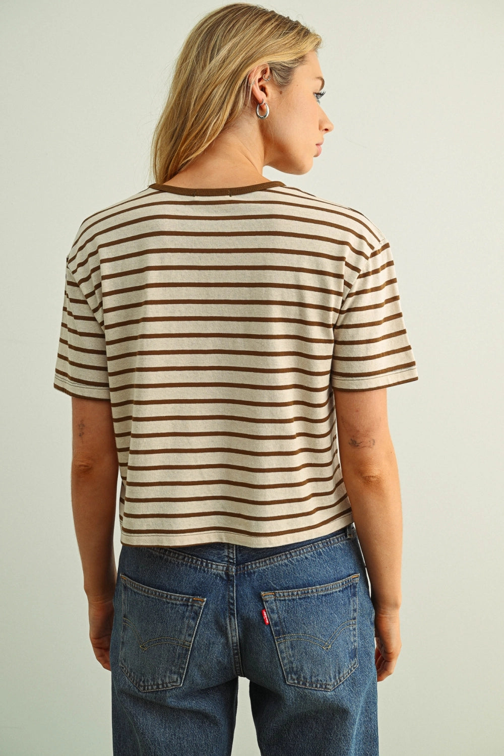 Striped Ringer Tee - Brown